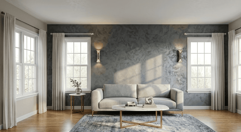 a living room filled with furniture and a staircase