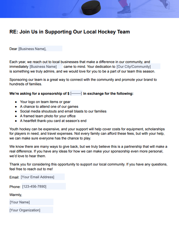 Hockey Sponsorship Letter Template