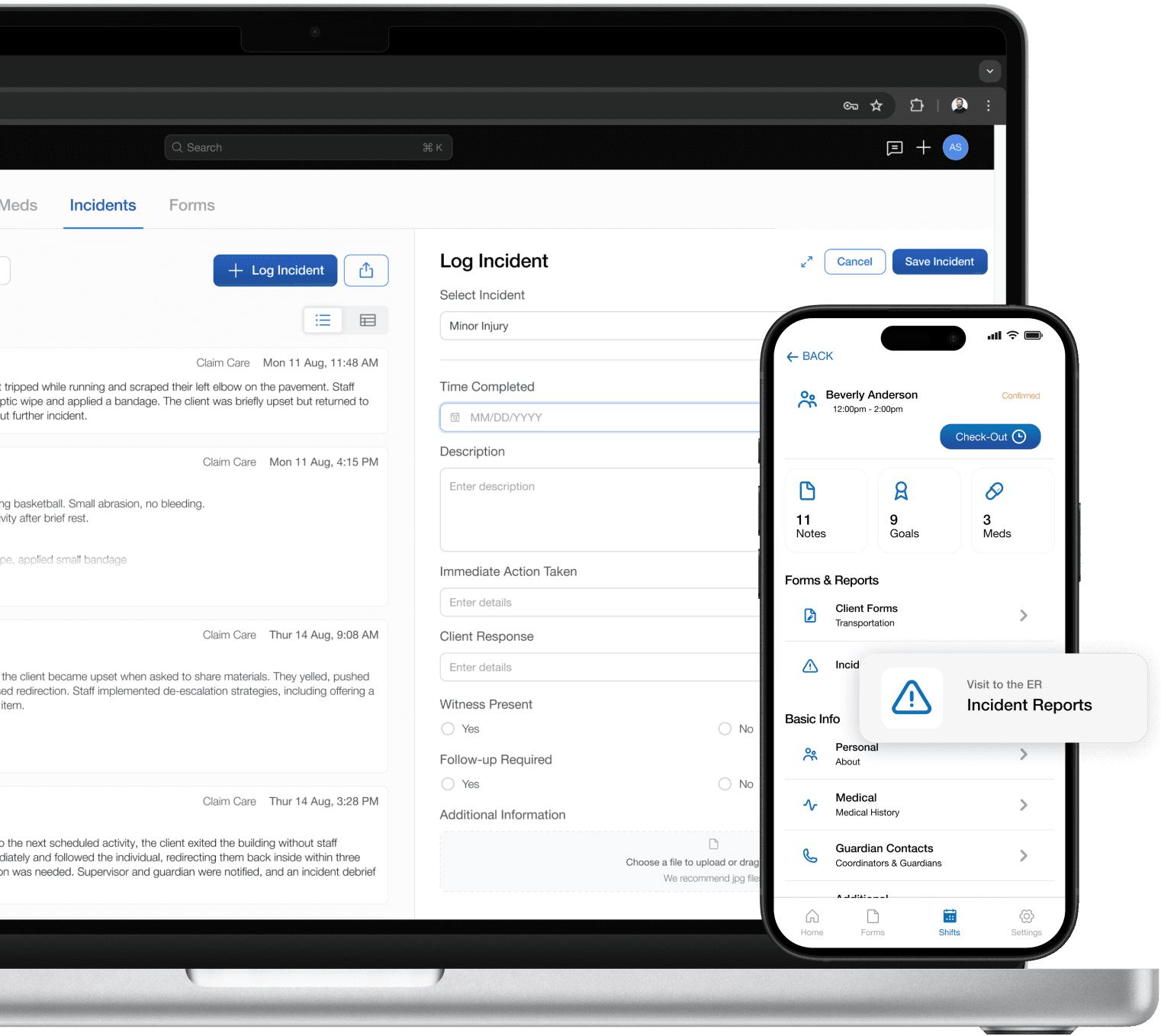 Desktop charting and client profile on phone.