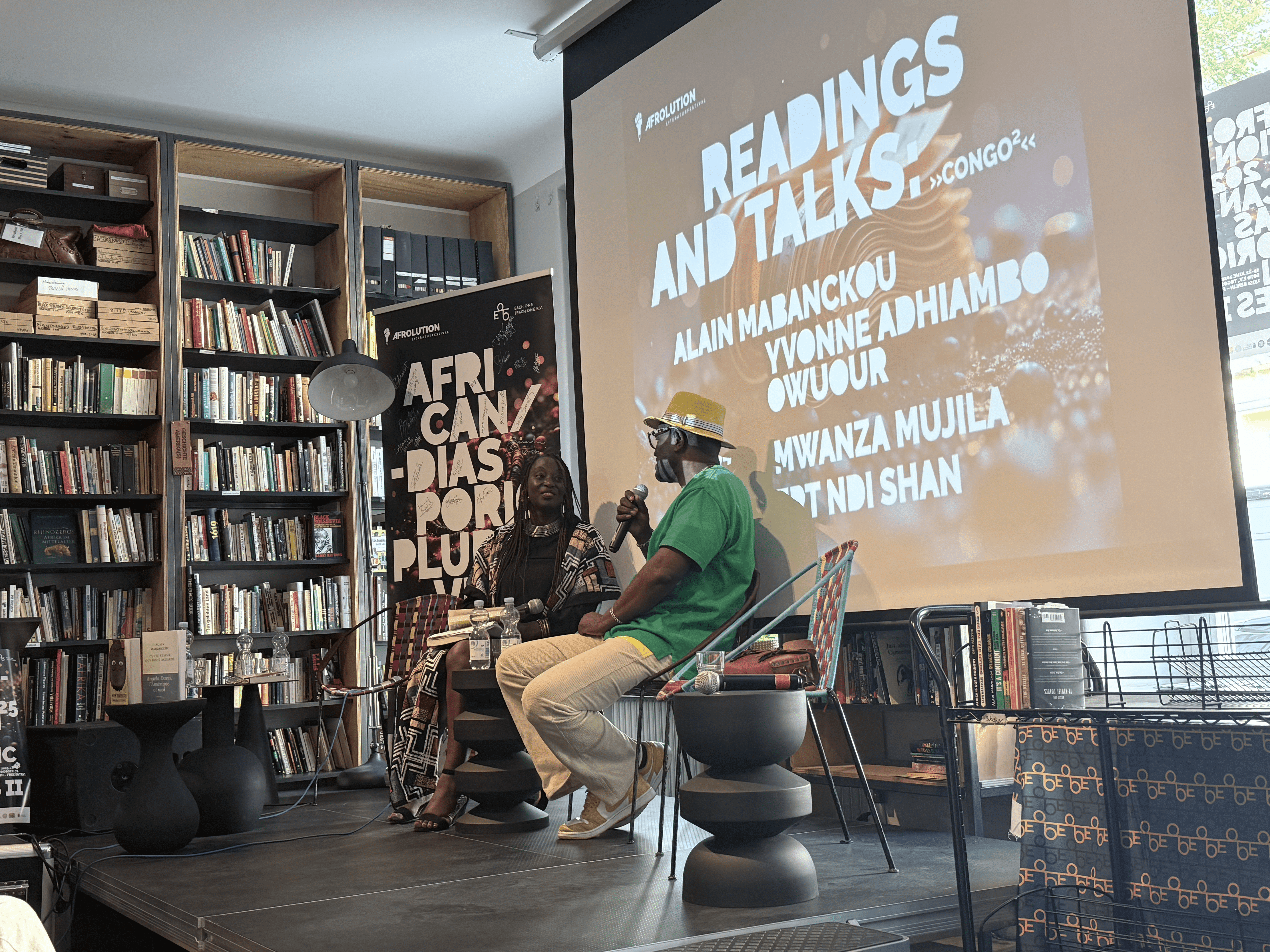 A surreal image of a person in motion, holding flowers in a field with a futuristic circular structure in the background.