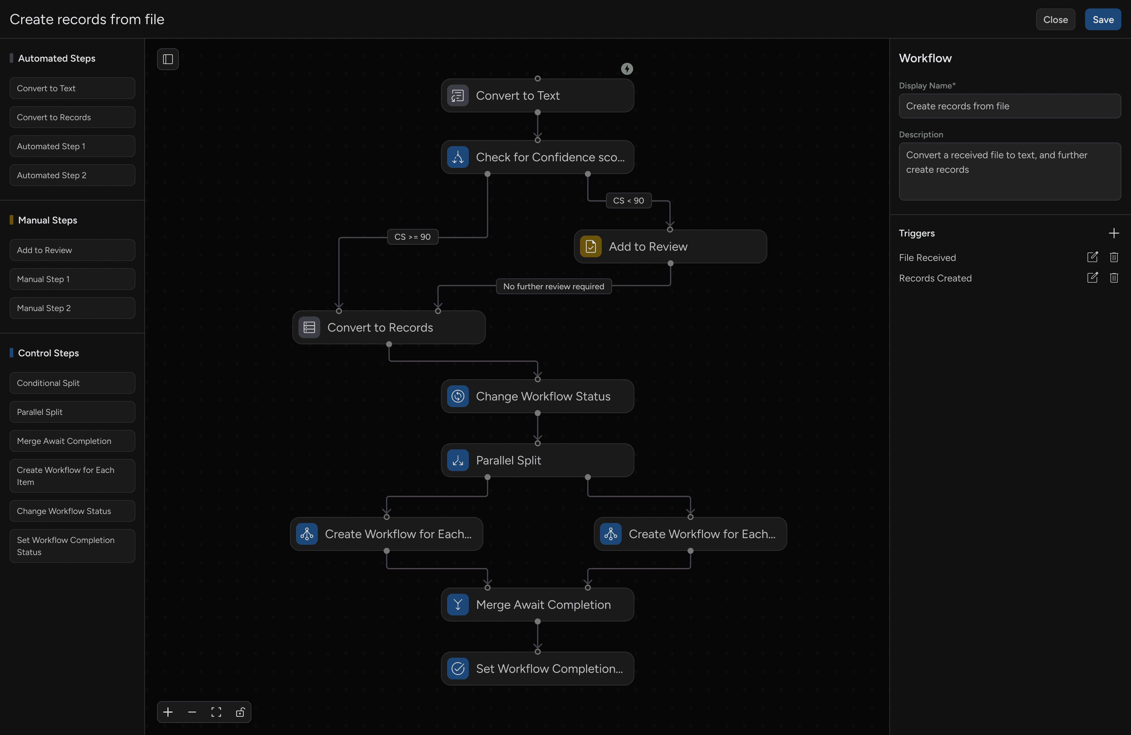 Grid view showing ongoing step with mixed sub-task statuses