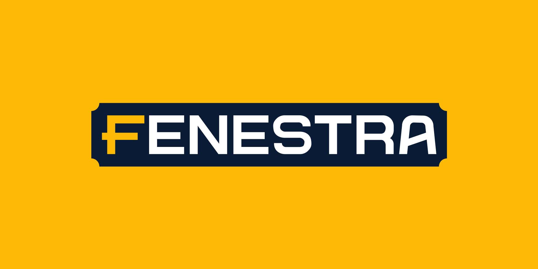 The primary Fenestra logo combining the geometric brand symbol with a bold navy and yellow wordmark.