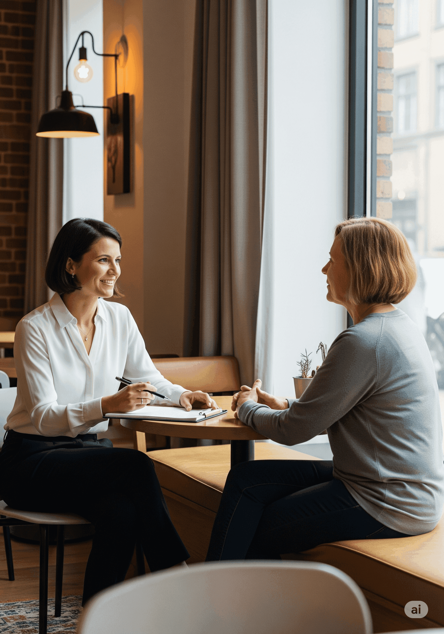 Once brain consultant sitting with perspective client discussing their needs.