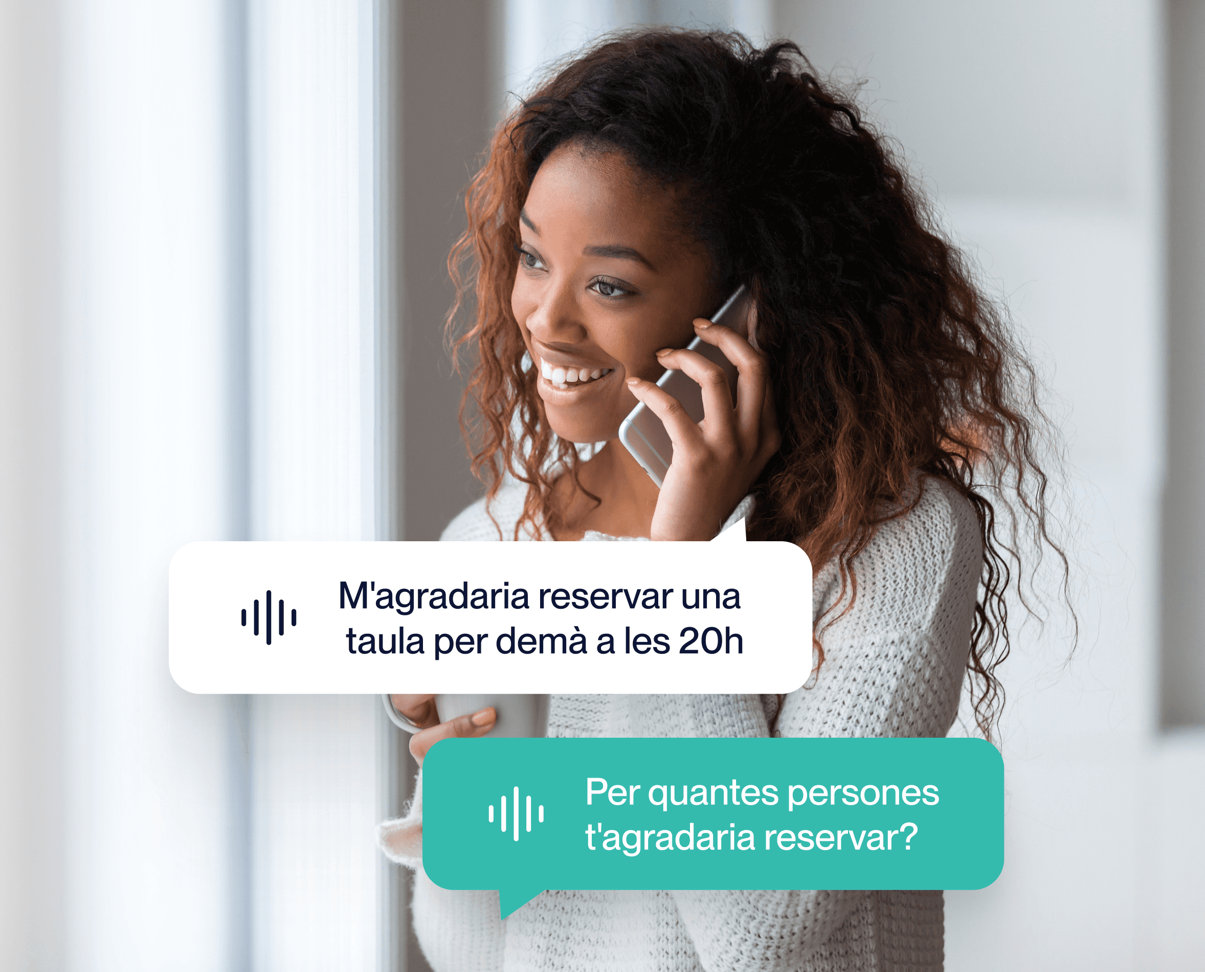 Woman booking restaurant on the phone