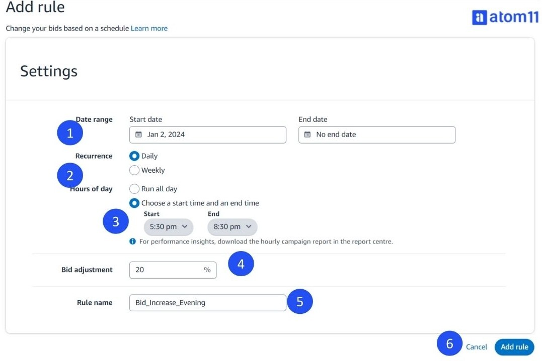 increase/decrease bids in dayparting