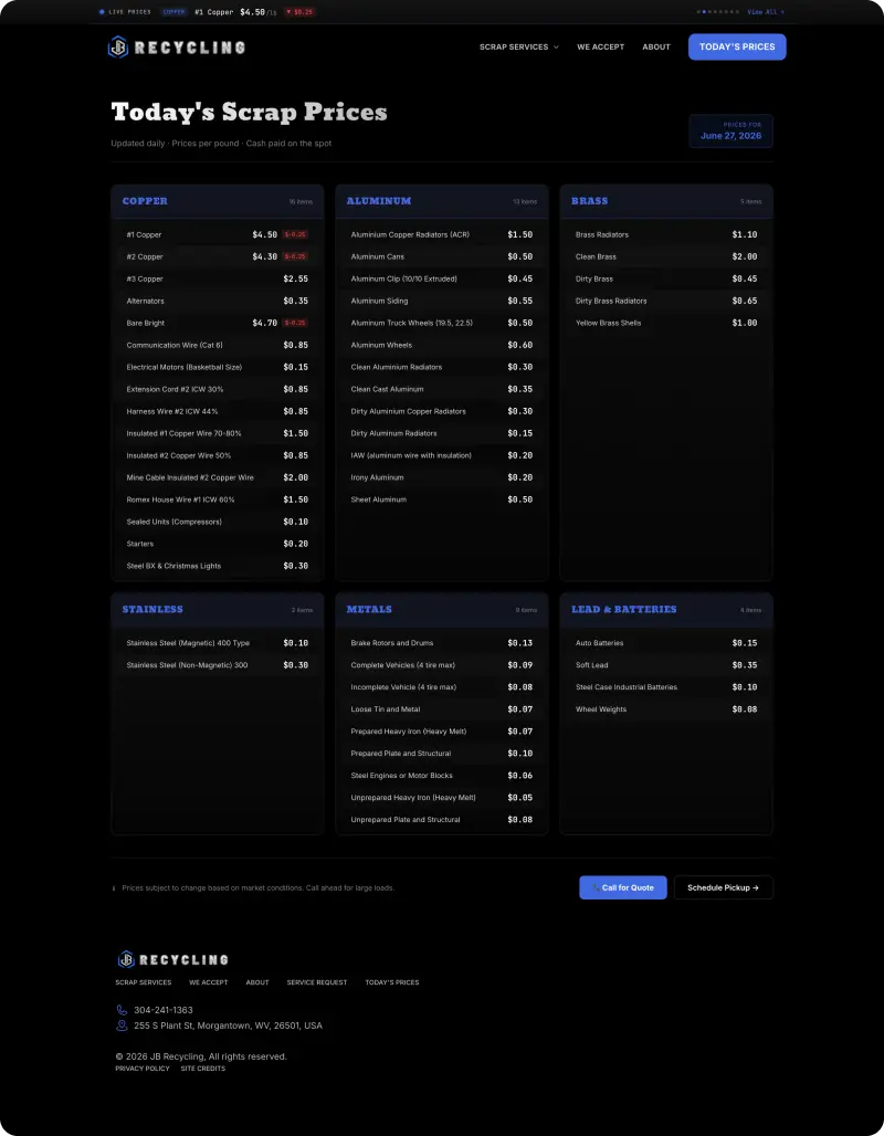 JB Recycling Pricing