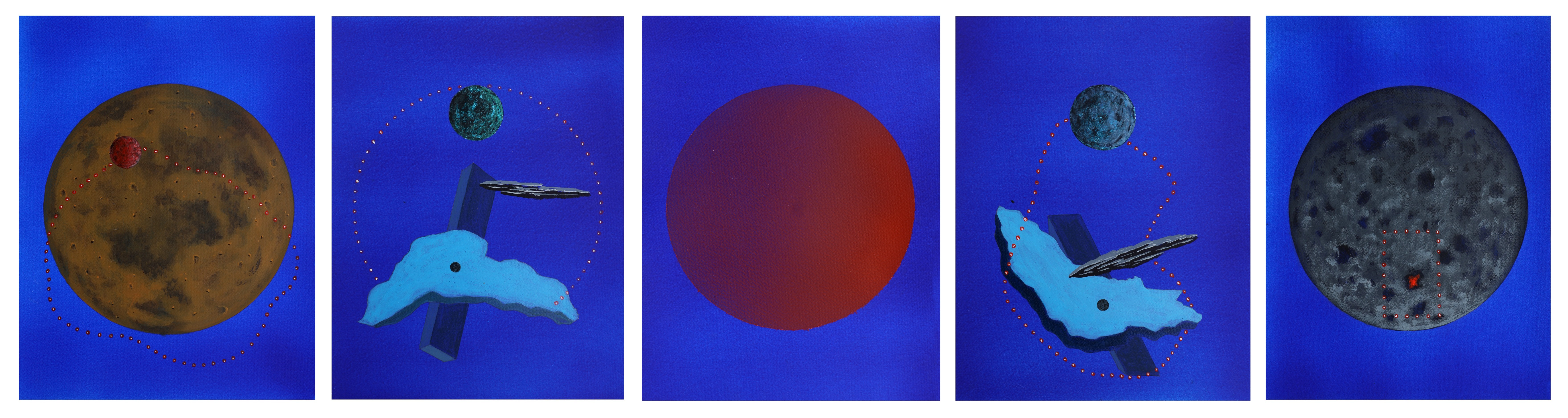 herd of sheep on road painting