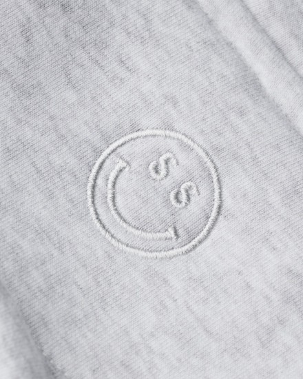 Sunday Superior tonal smiley embroidery on light grey fabric