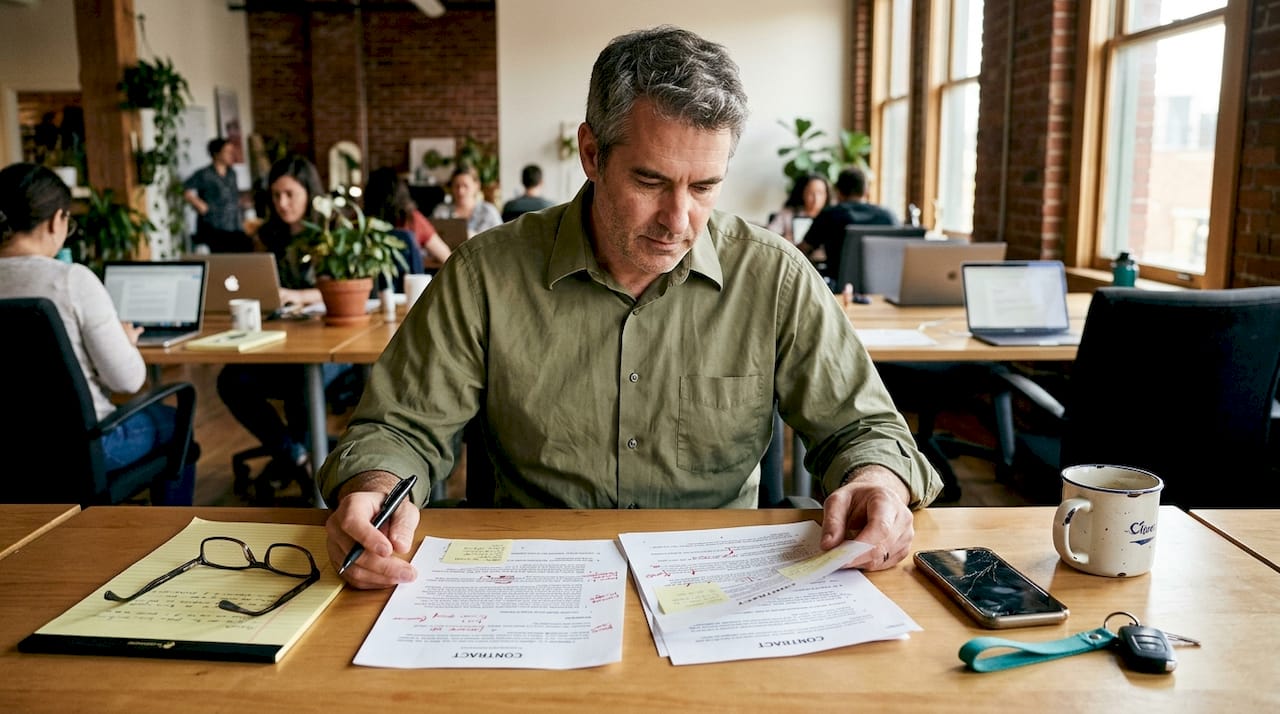 Business owner compares two contract templates