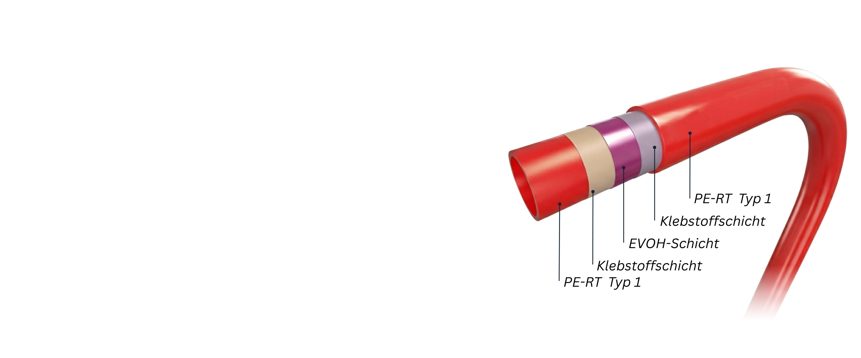 Header Bild für Desktop Version mit einem Baby und einer Auflistung verschiedener Merkmale unserer Fußbodenheizung.