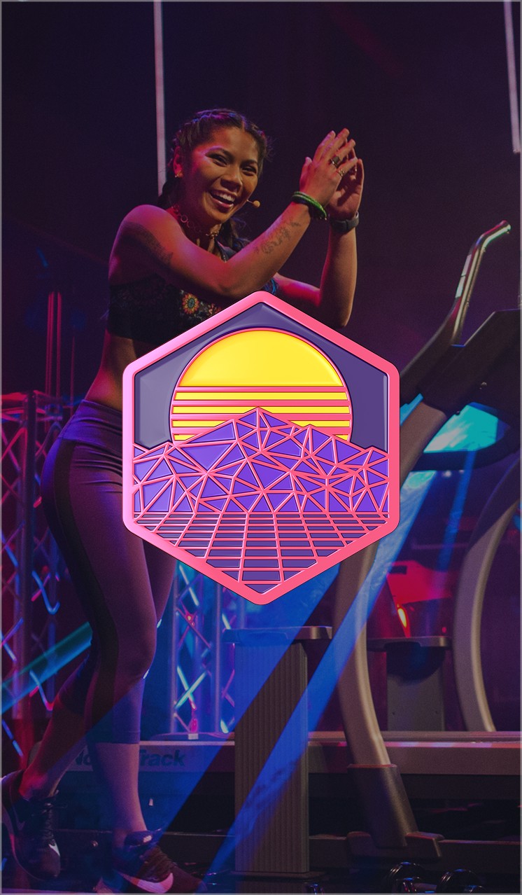 Neon mountain range badge example