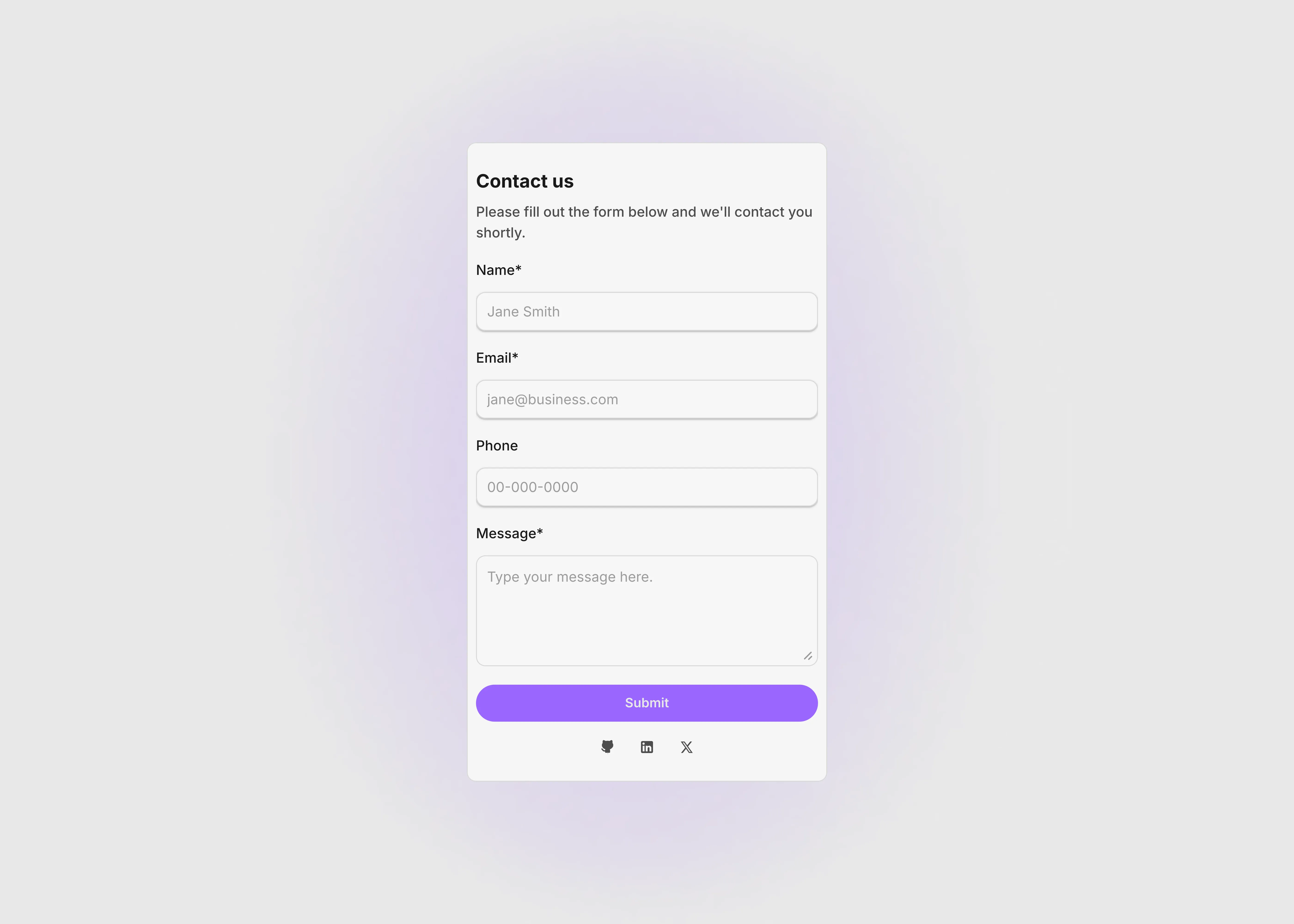 Light themed 2 colum grid type contact us page section for mobile screens