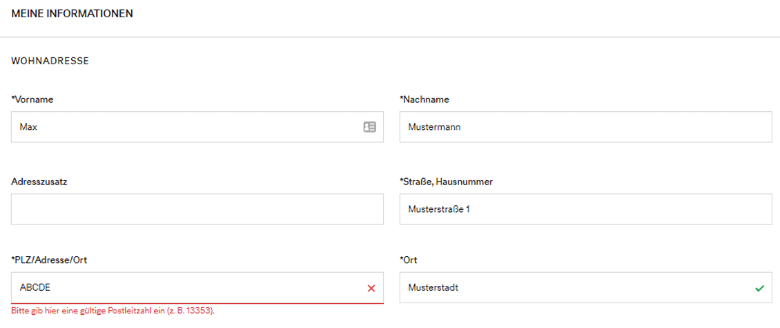 Checkout Prozess optimieren: H&M Österreich - Live-Validierung der eingegebenen Informationen und Daten