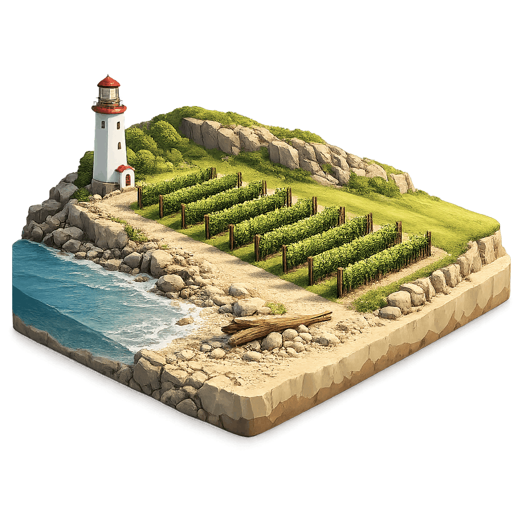 Artistic illustration of the Lake Erie wine region.