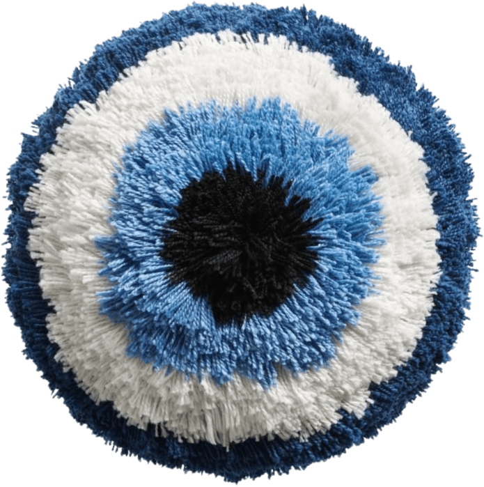 Blue eye-shaped pillow symbolizing the Vision stage — seeing clearly and expanding perspective in GUFR methodology. 