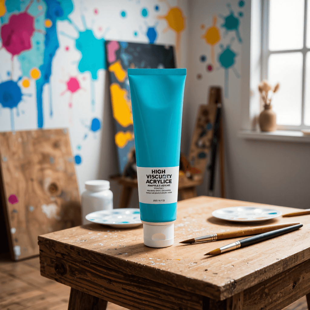 product photography of a tube of high viscosity acrylic paint