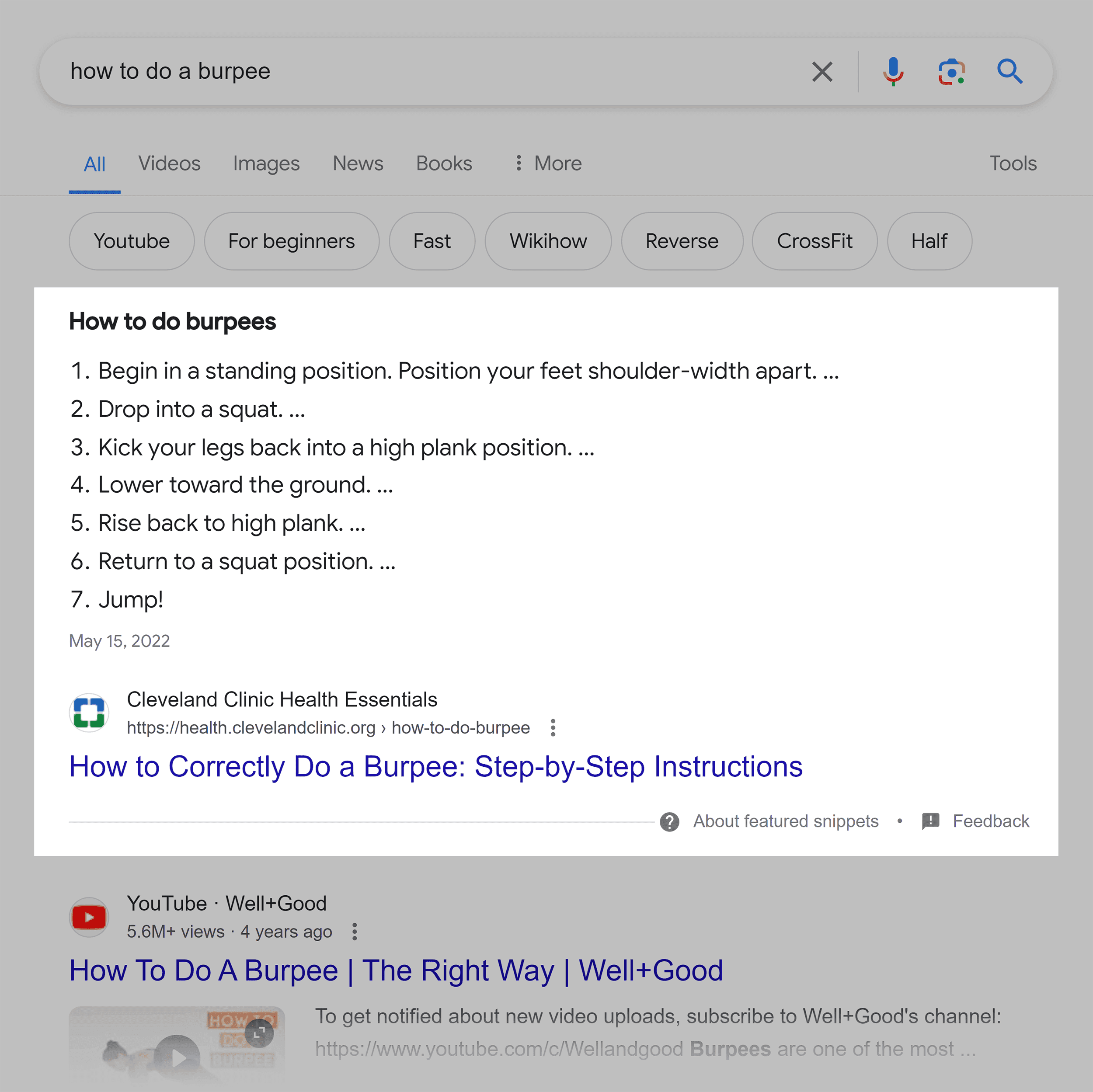 Google SERP – How to do burpees