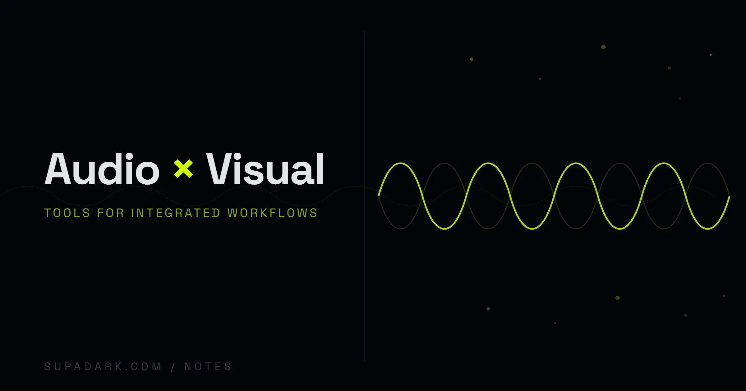 Title emphasizes integration of audio and visual elements, accompanied by a wave graphic, highlighting tools for enhanced workflows.