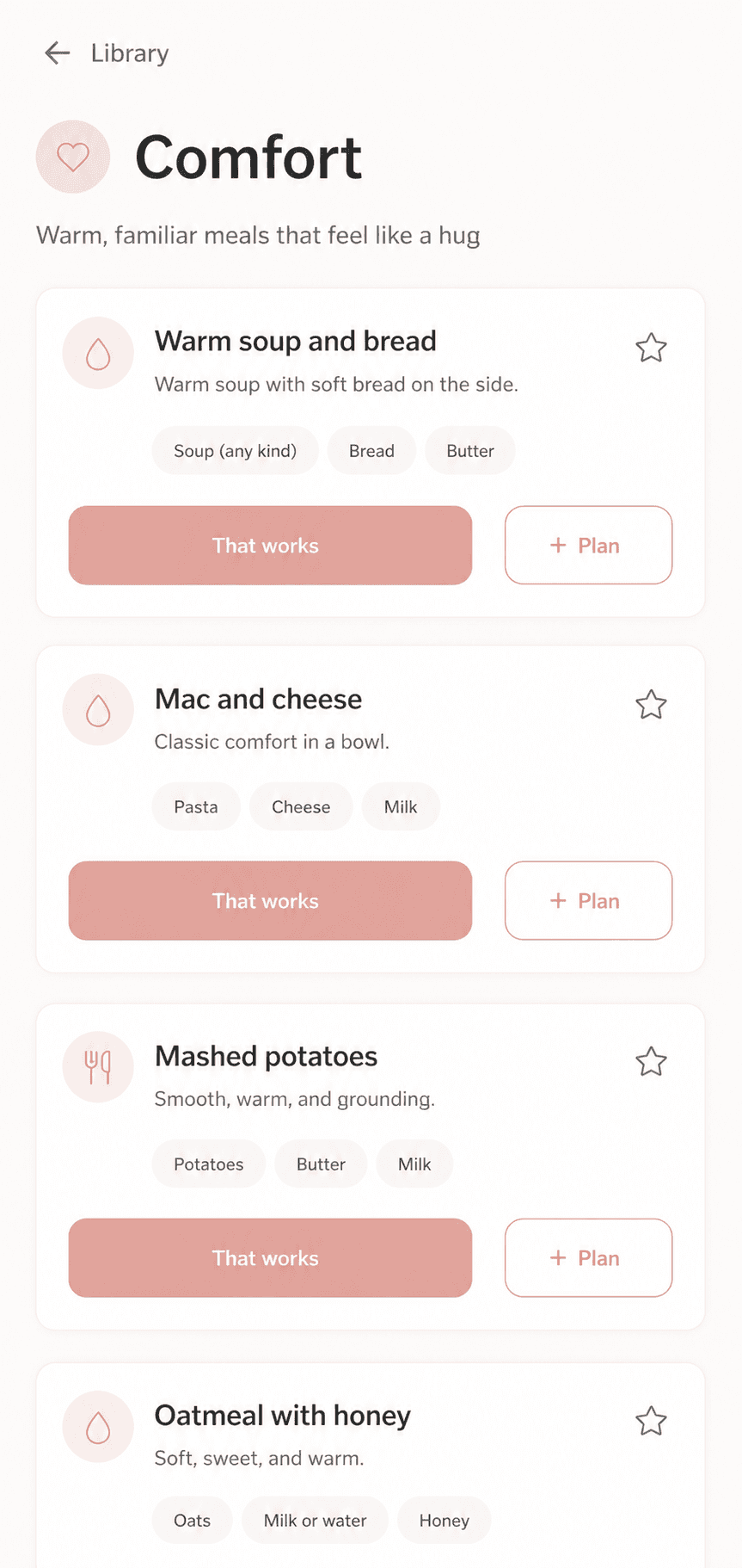 Nourish meal inspiration category screen