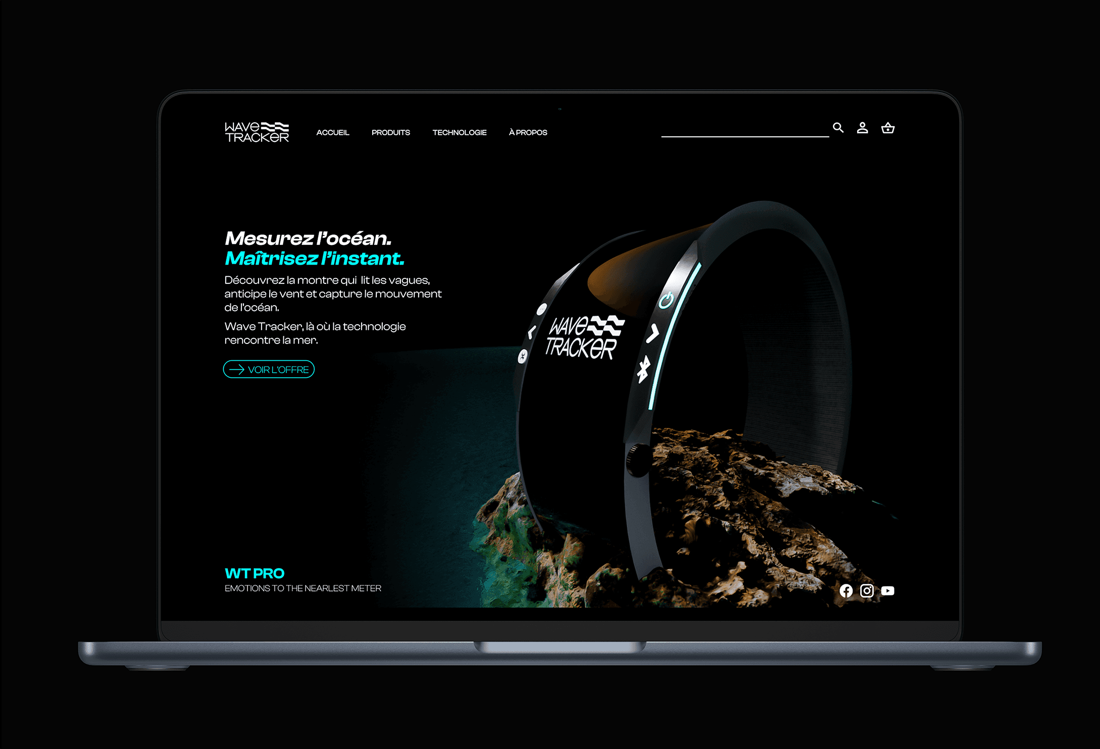 Interface web du projet Wave Tracker sur ordinateur, design digital et direction artistique.