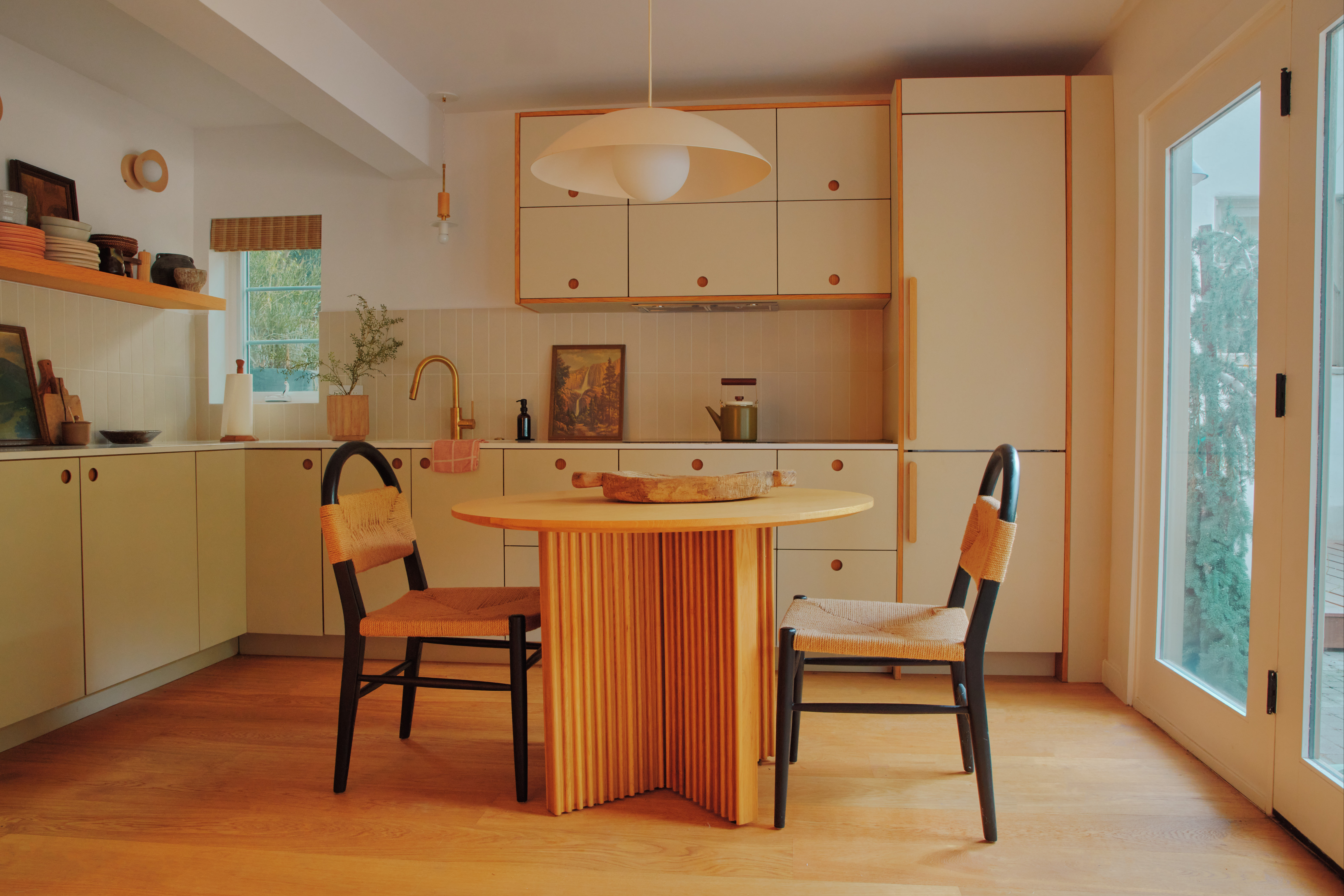 Woman with fur stole and jeans from above