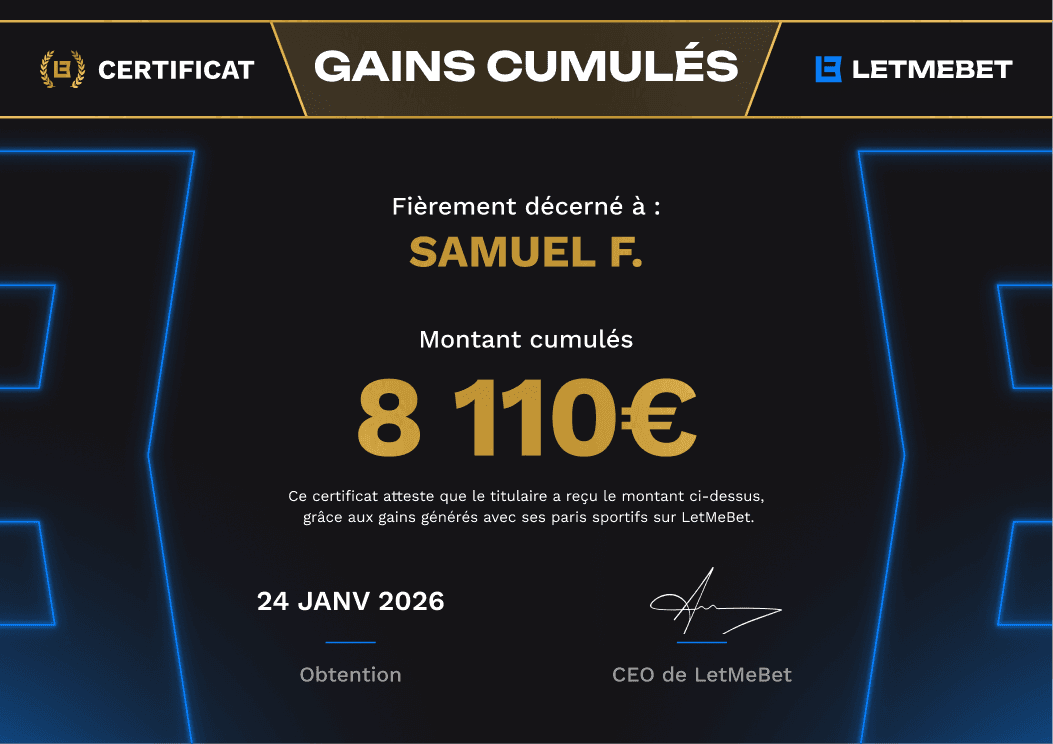 Gain cumulés Samuel sur la plateforme LetMeBet