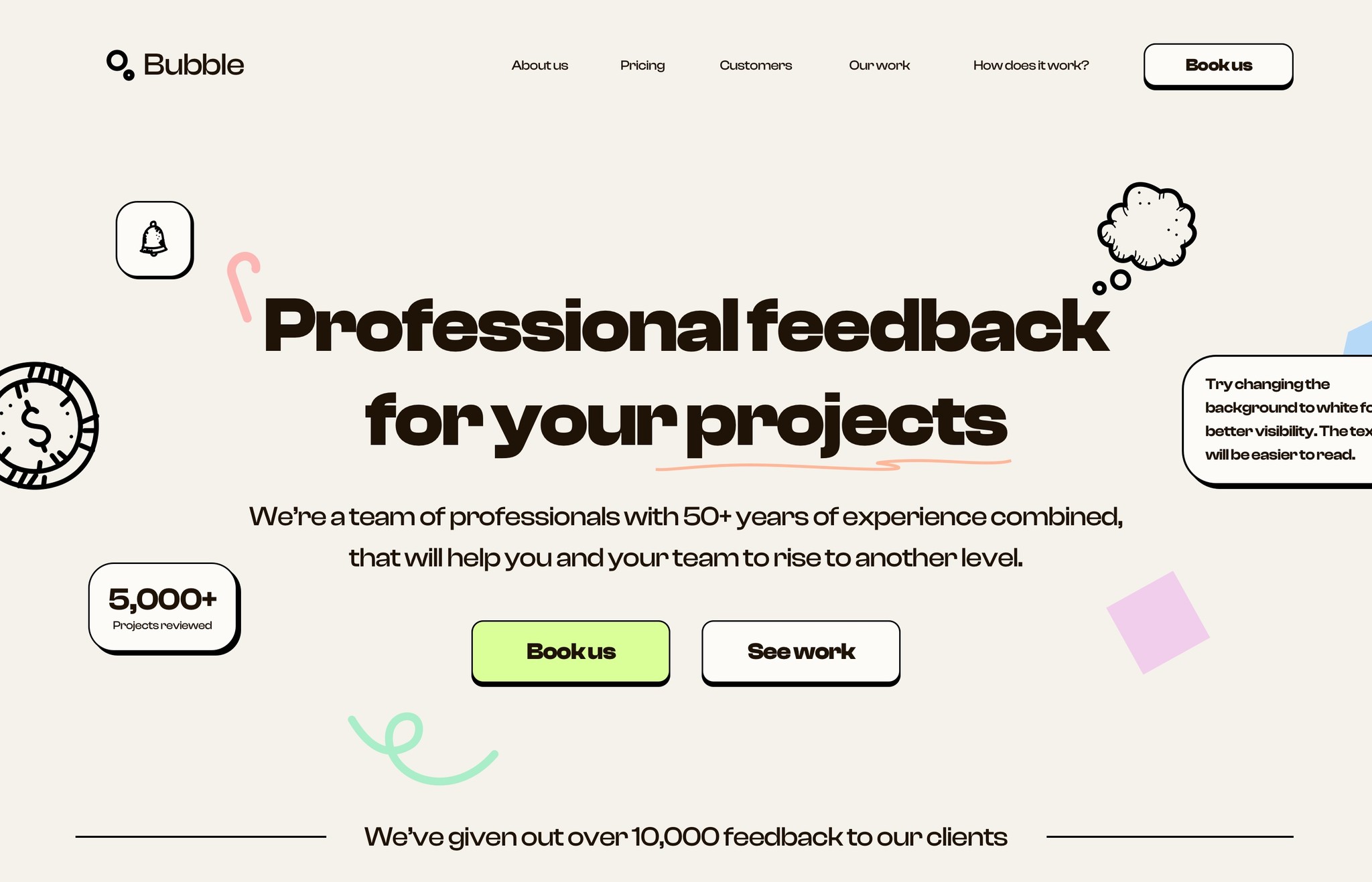 Web Design for Bubble, professional feedback company