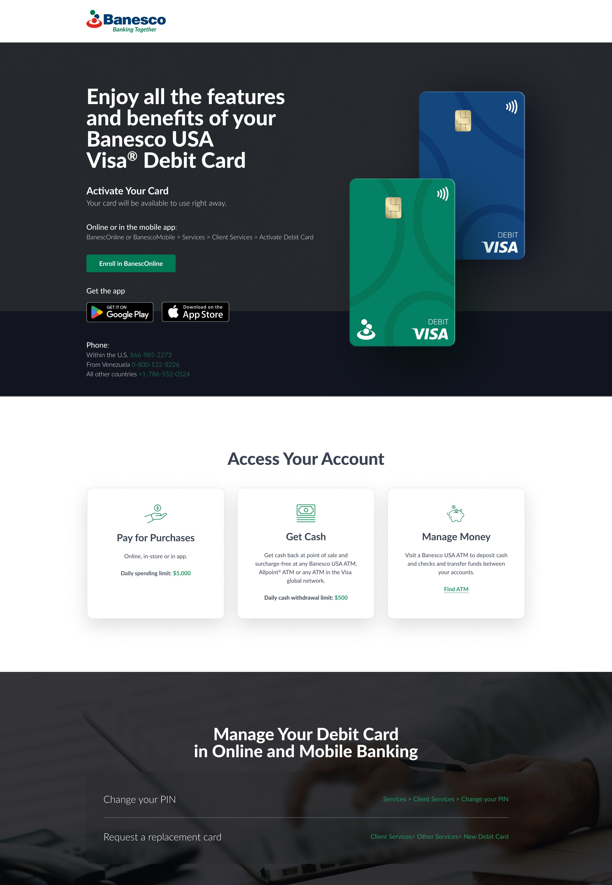 Banesco Debit Card landing page
