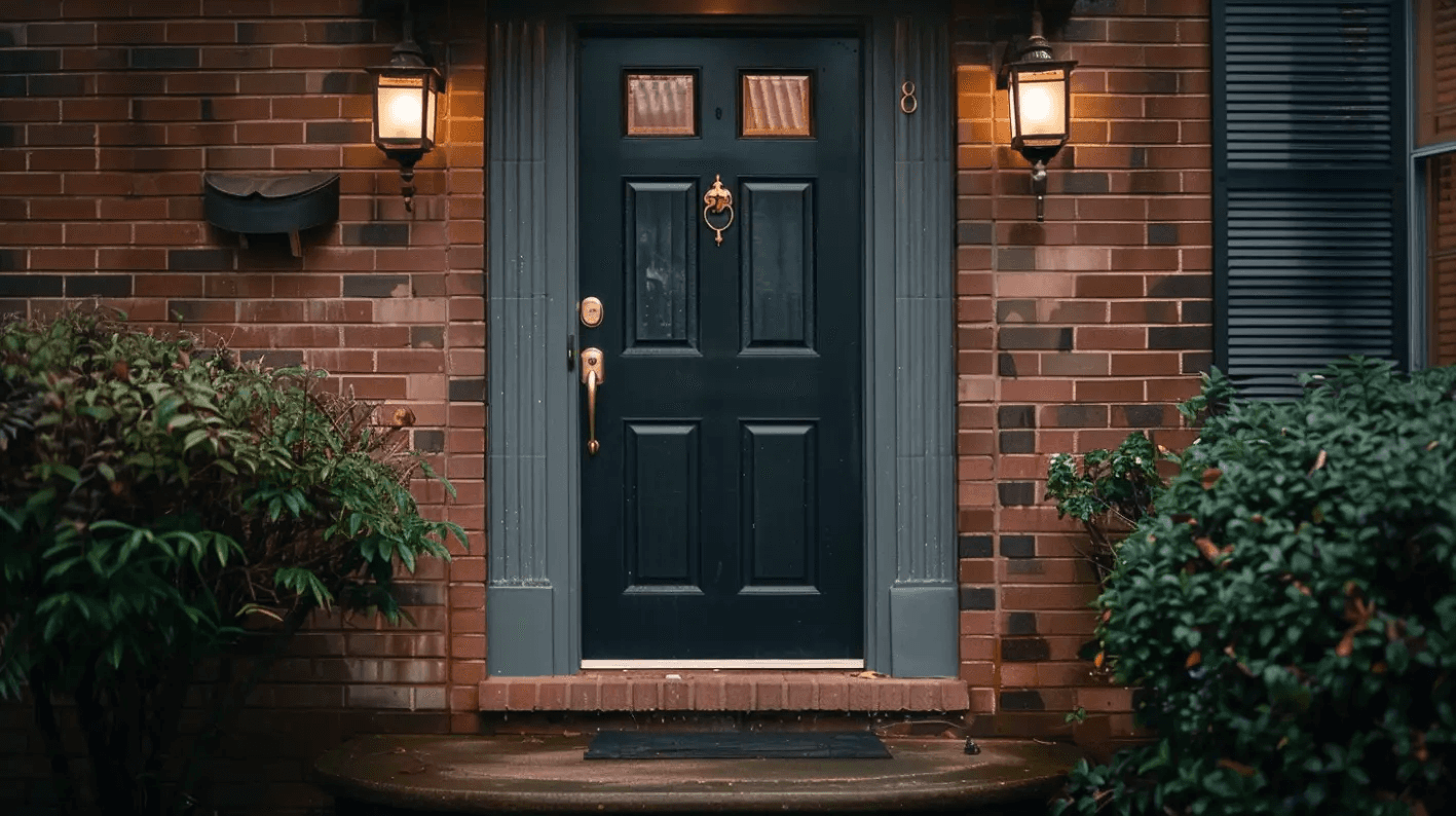 clean-black-fiberglass-door-at-night