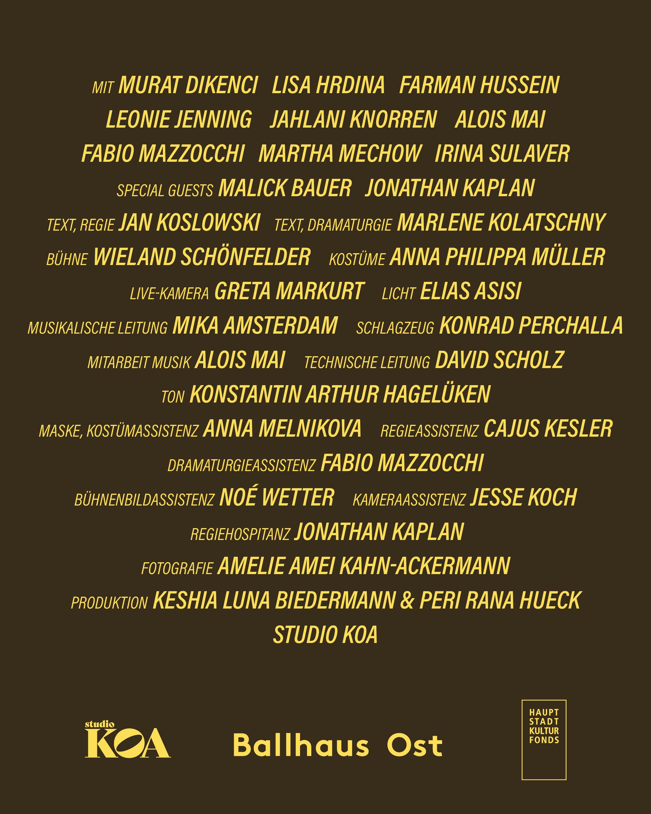 Credits of the theatre "TRUEMMER" in Ballhaus Ost