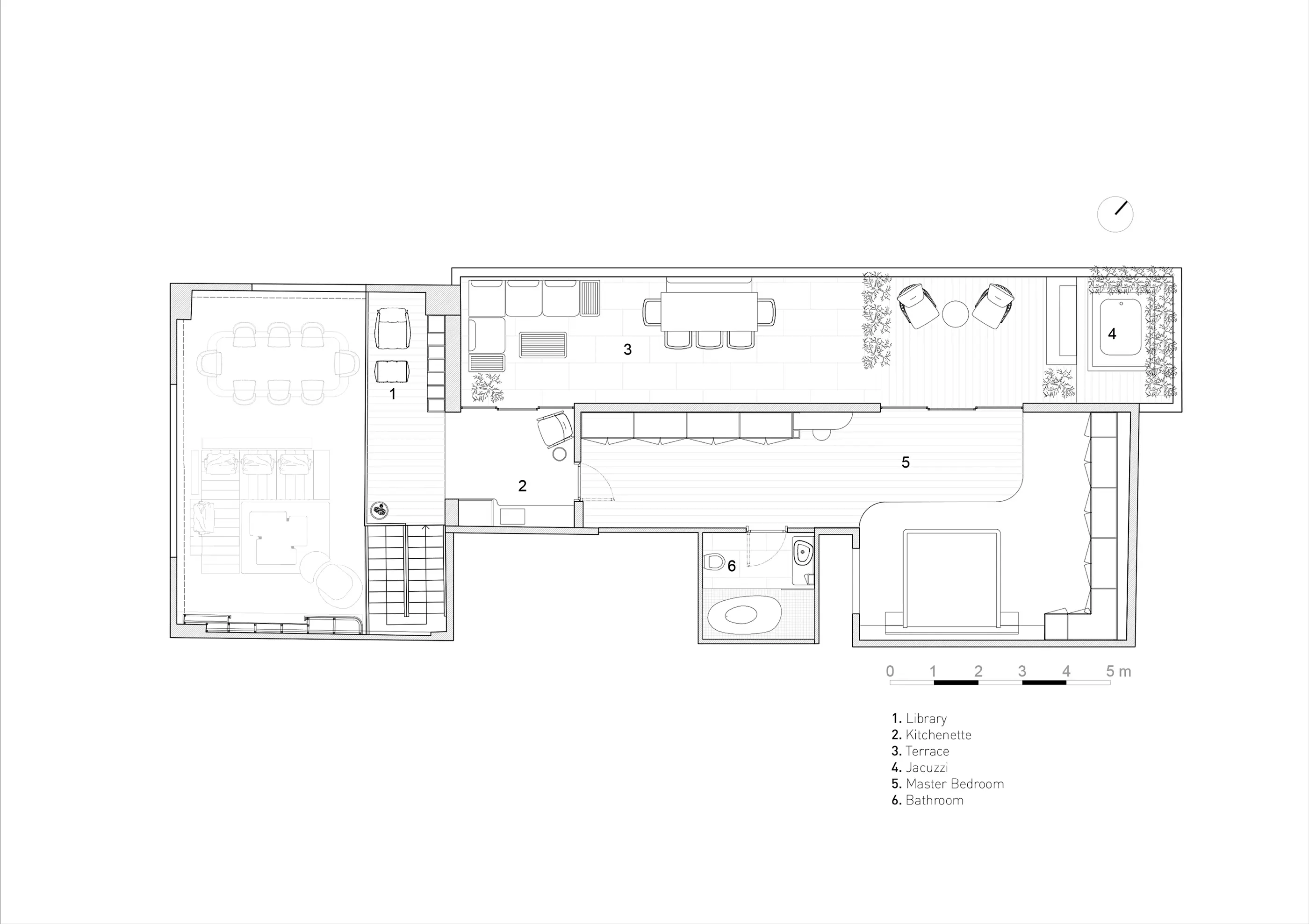 Erenköy çatı katı dairesinin üst katına ait ayrıntılı kat planı; özel odaları ve teras alanını göstermektedir