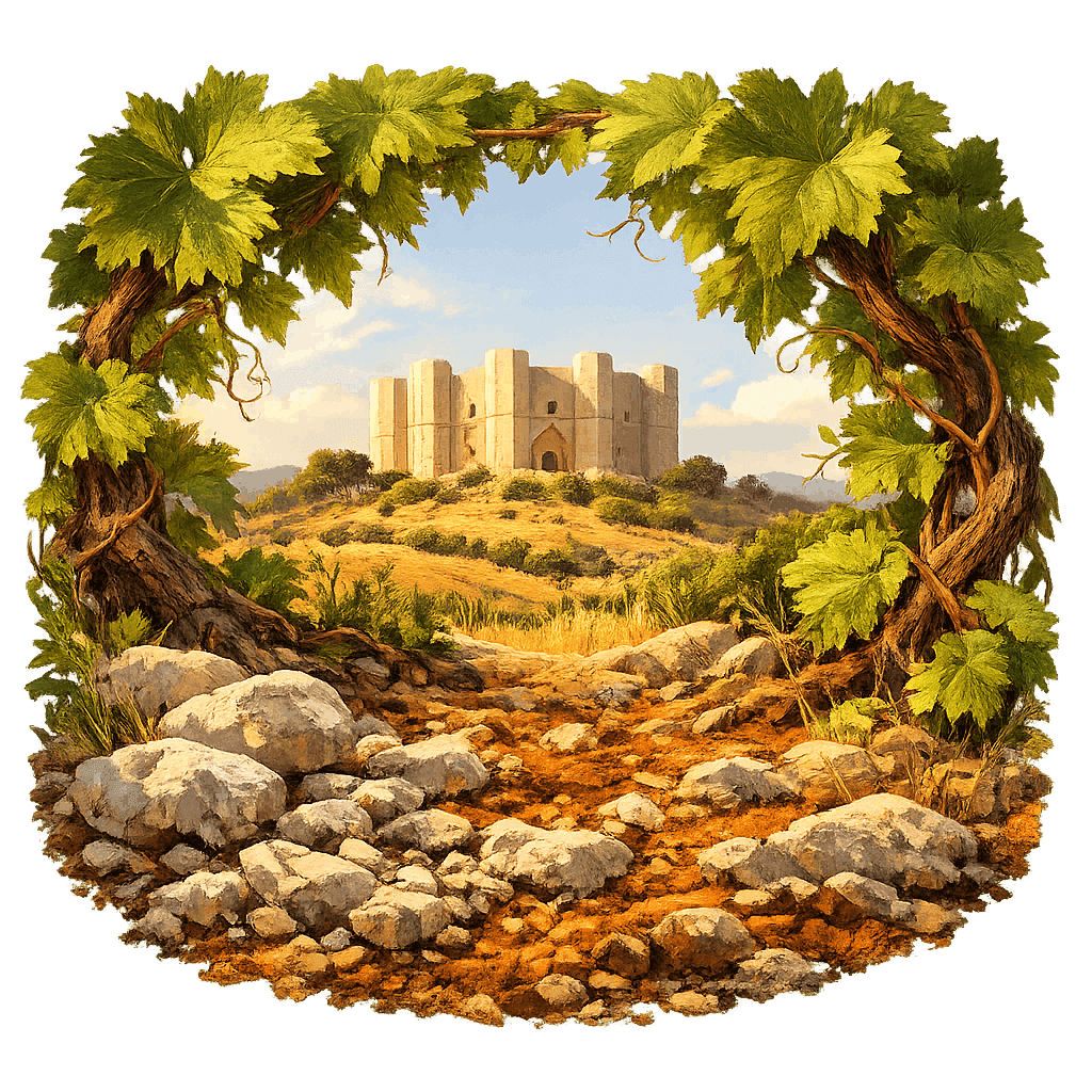 Detailed graphic of the Castel del Monte wine region.