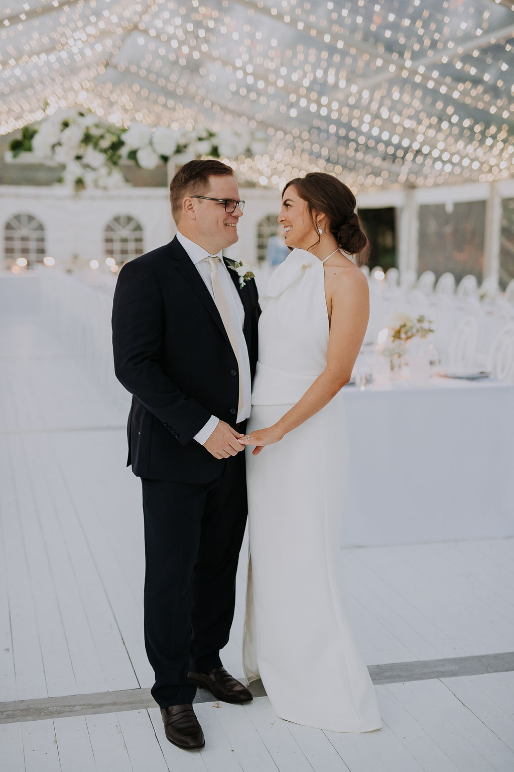 Bride & Groom posed at the wedding reception