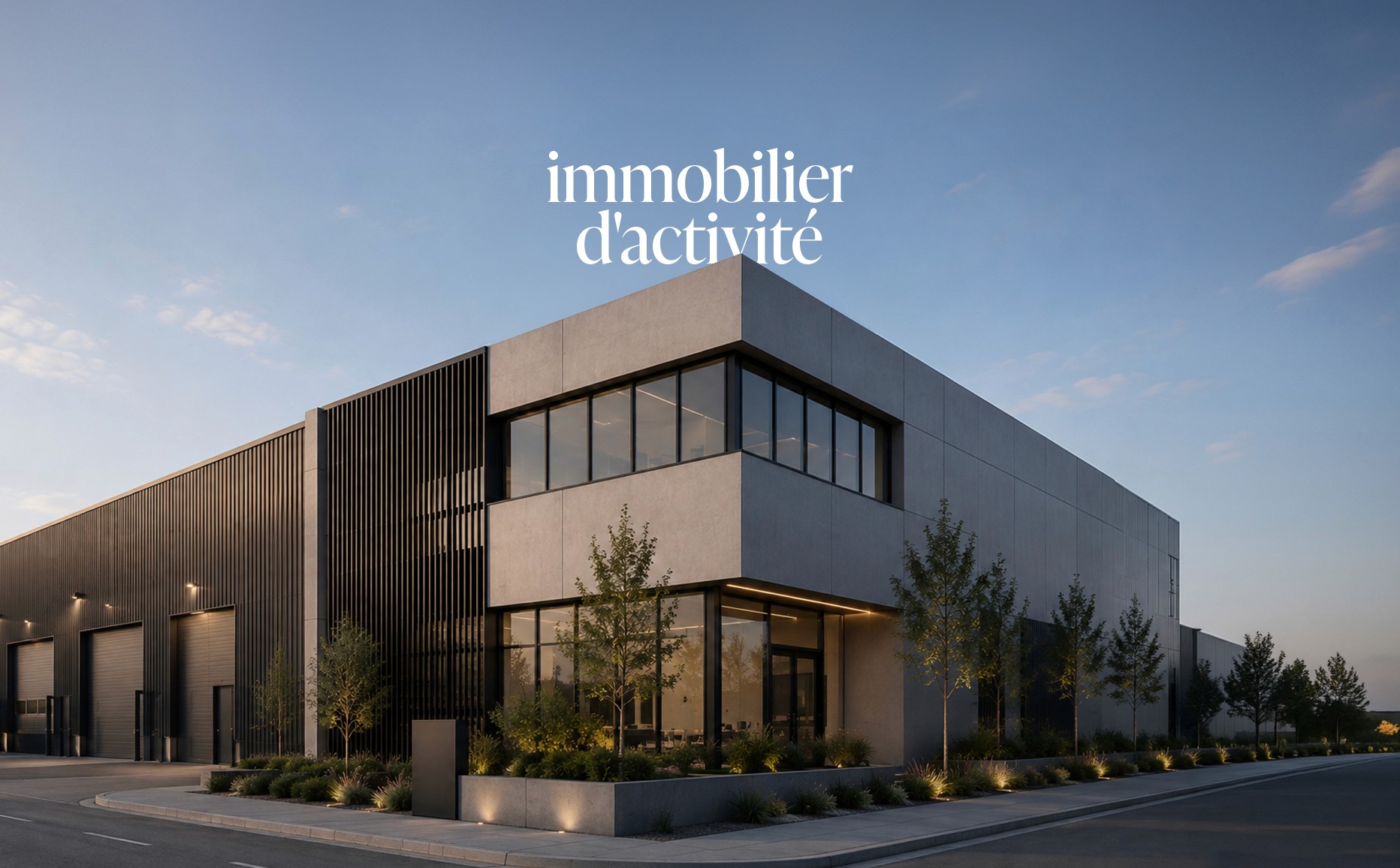 Rendu 3D d'un bâtiment moderne avec un texte « industrie légère »
