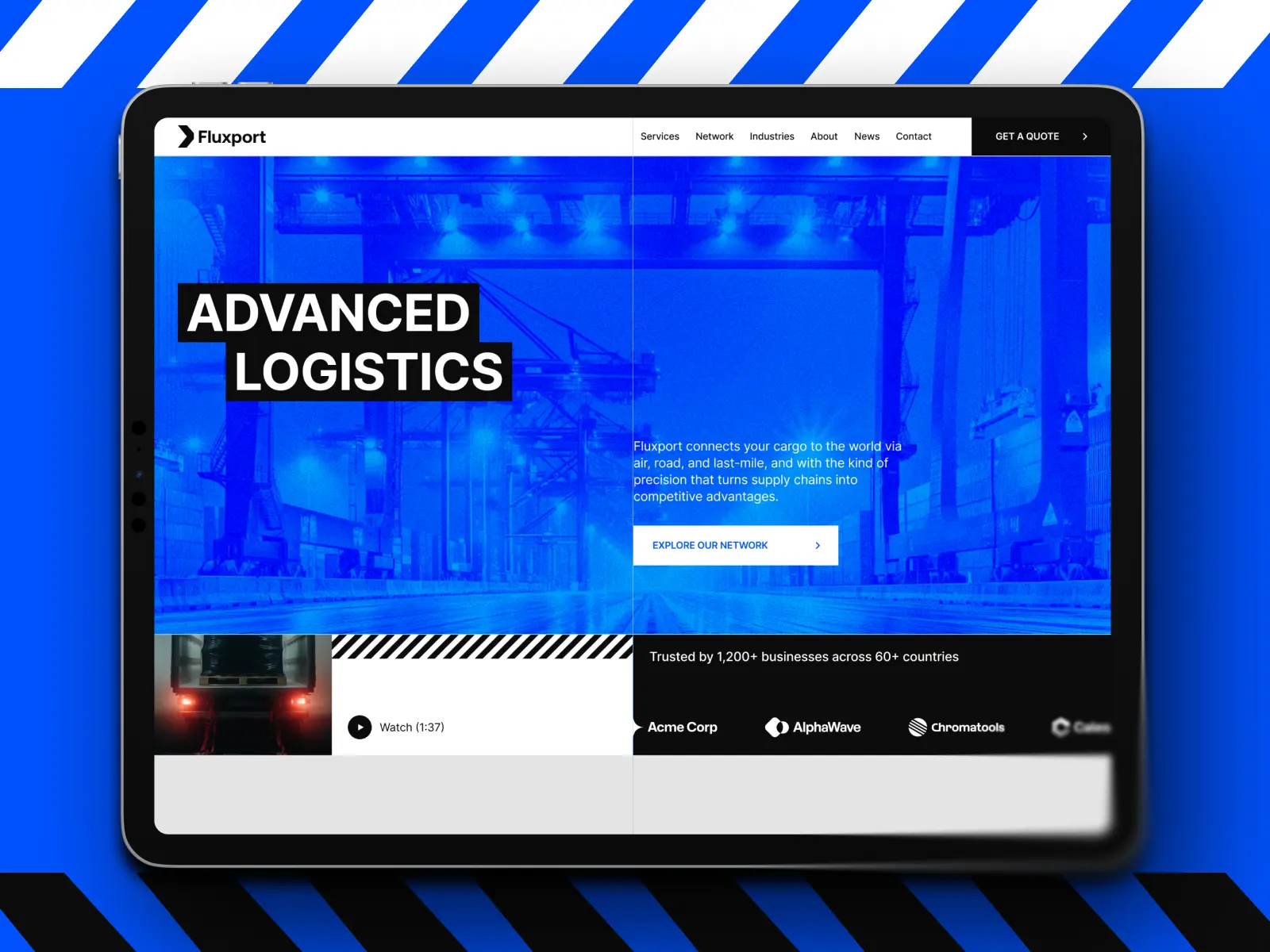 Fluxport – Modern Framer template for logistics, freight, shipping, and supply chain companies with a bold industrial design and conversion-focused layout.