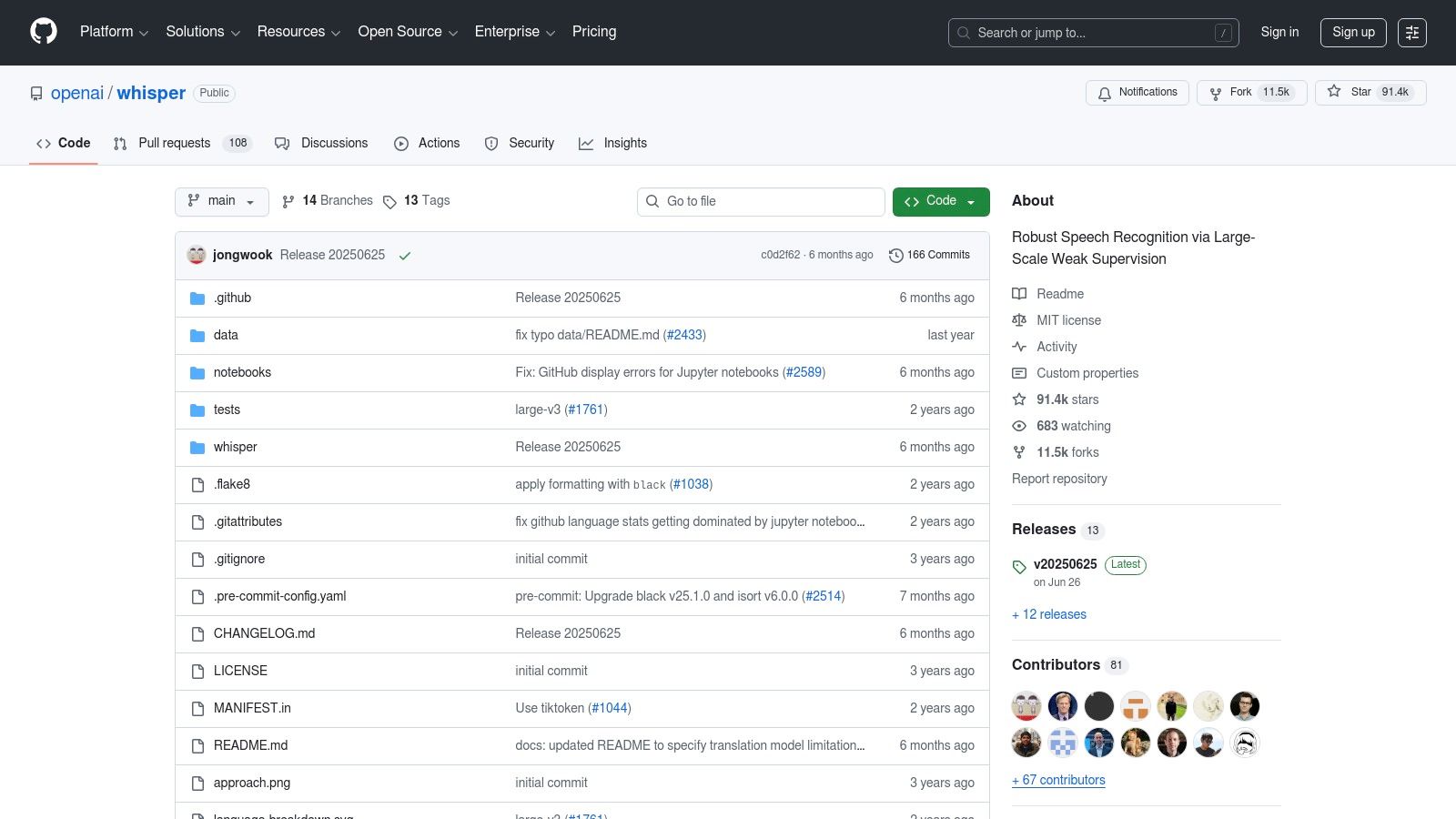 OpenAI Whisper GitHub repository