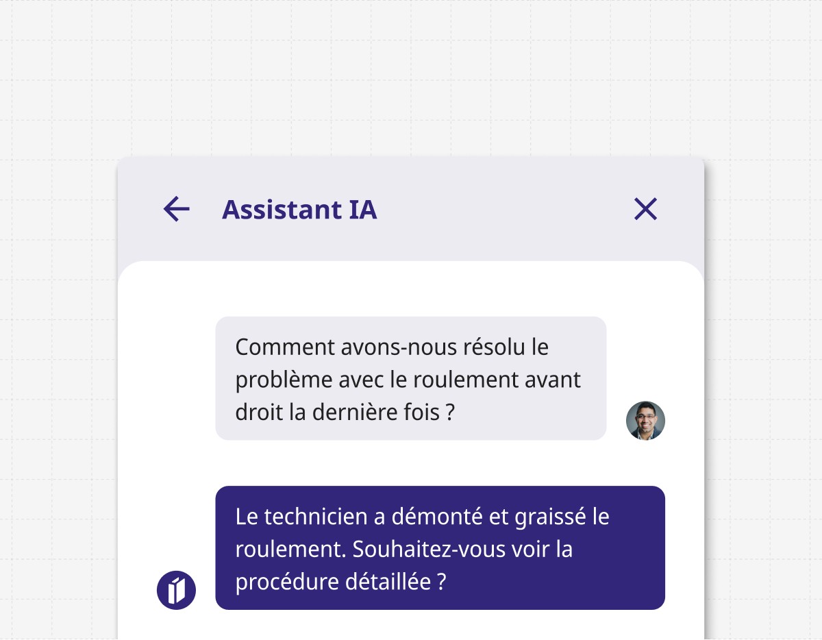 Diagnose maintenance problems faster using Binder AI chat, featuring guided instructions to streamline troubleshooting and minimize production interruptions.