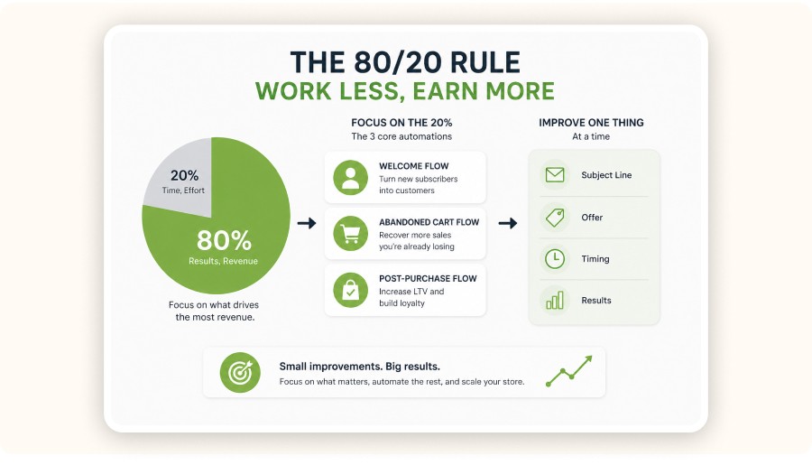 Illustration of the 80/20 rule showing a few key email flows generating most revenue&nbsp;