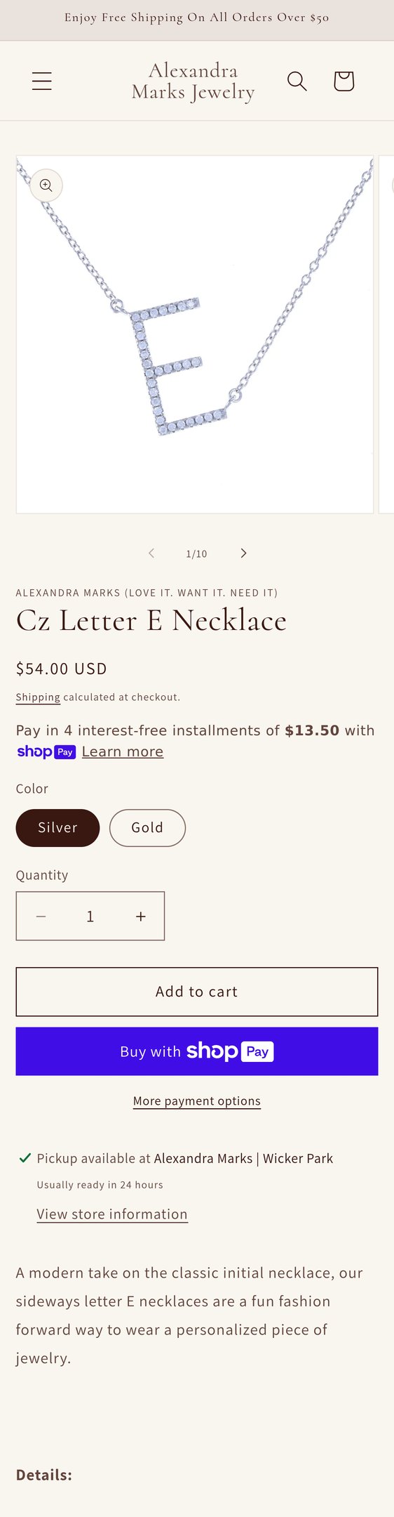 Jewelry product options include: necklace for Personalized Bridesmaid Initial Letter Necklaces, Silver from Alexandra Marks Jewelry.