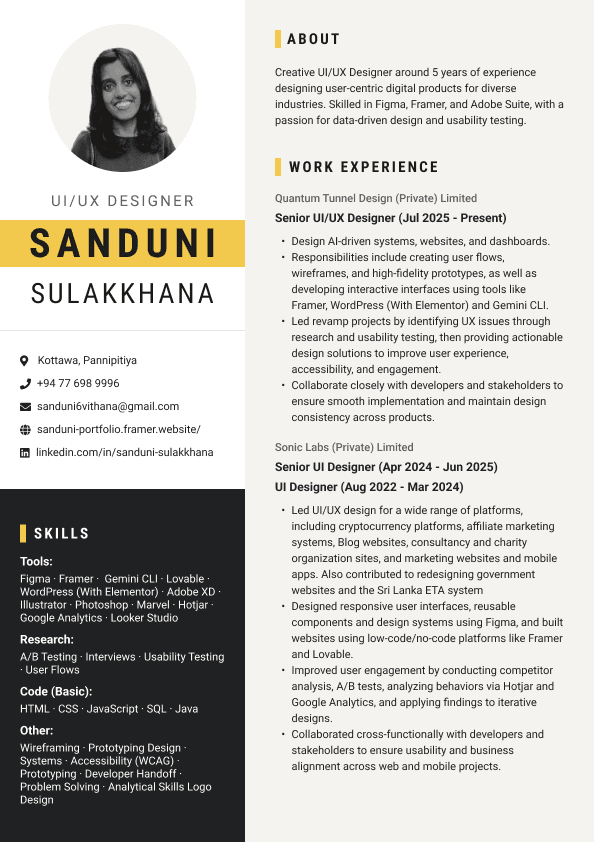 Sanduni Sulakkhana - CV Page 1