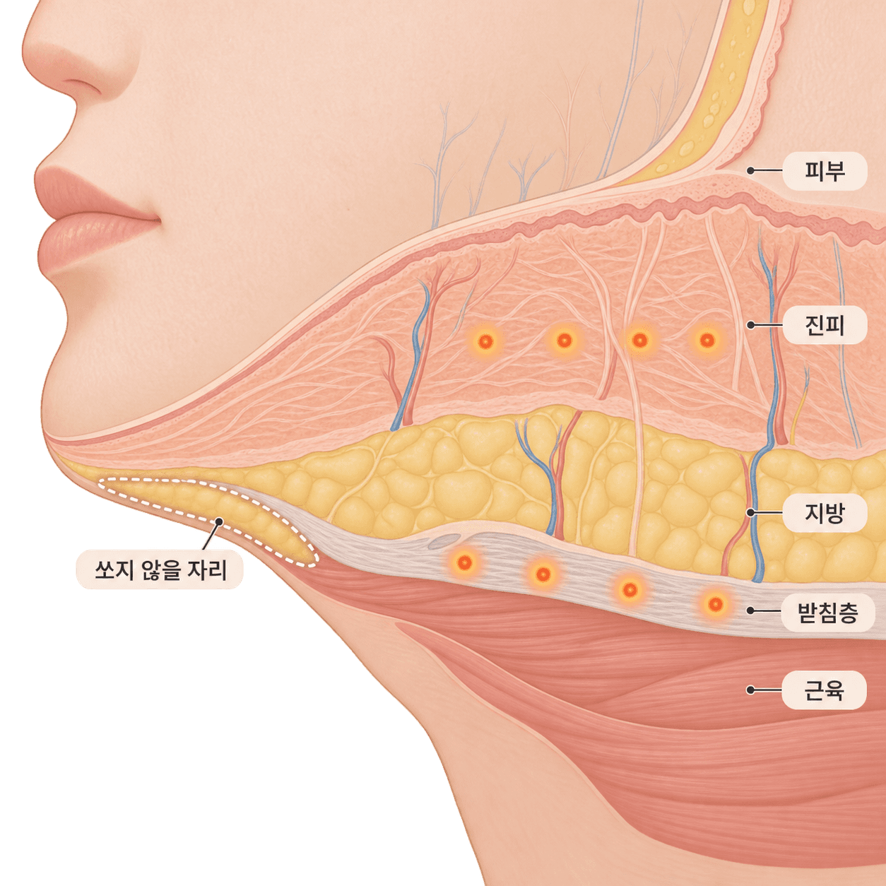 처진 자리에는 층을 나눠 열점을 두고, 지방이 얇은 자리는 비워 둬요