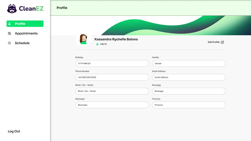 CleanEZ - Profile Page