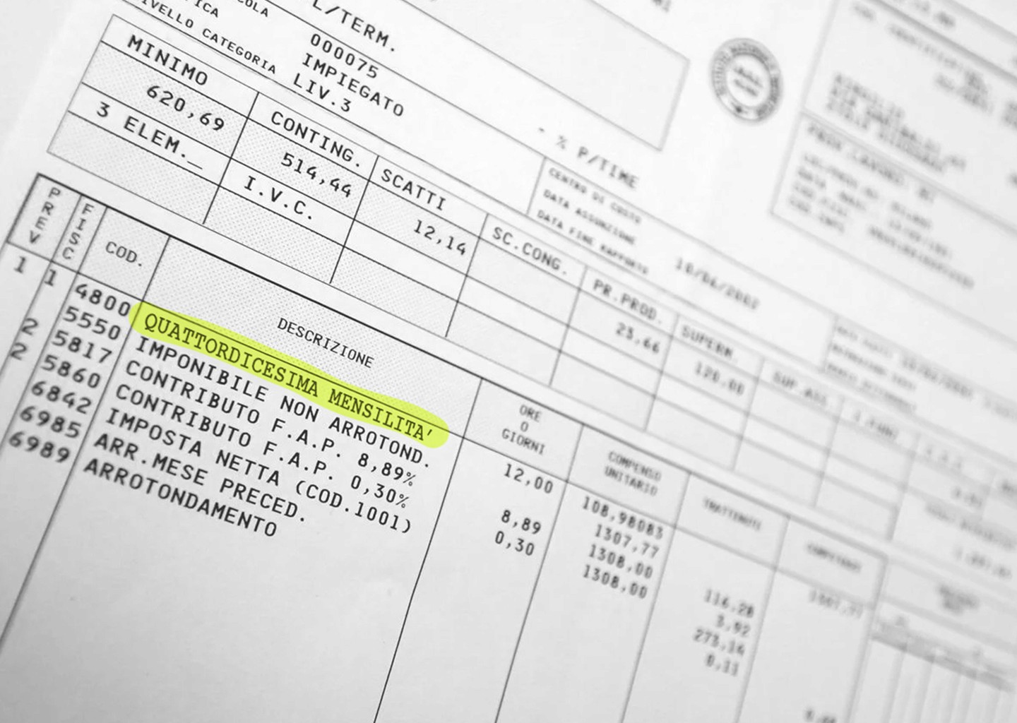 Esempio di cedolino paga con indicazione della quattordicesima mensilità – gestione buste paga e retribuzioni dipendenti 2025