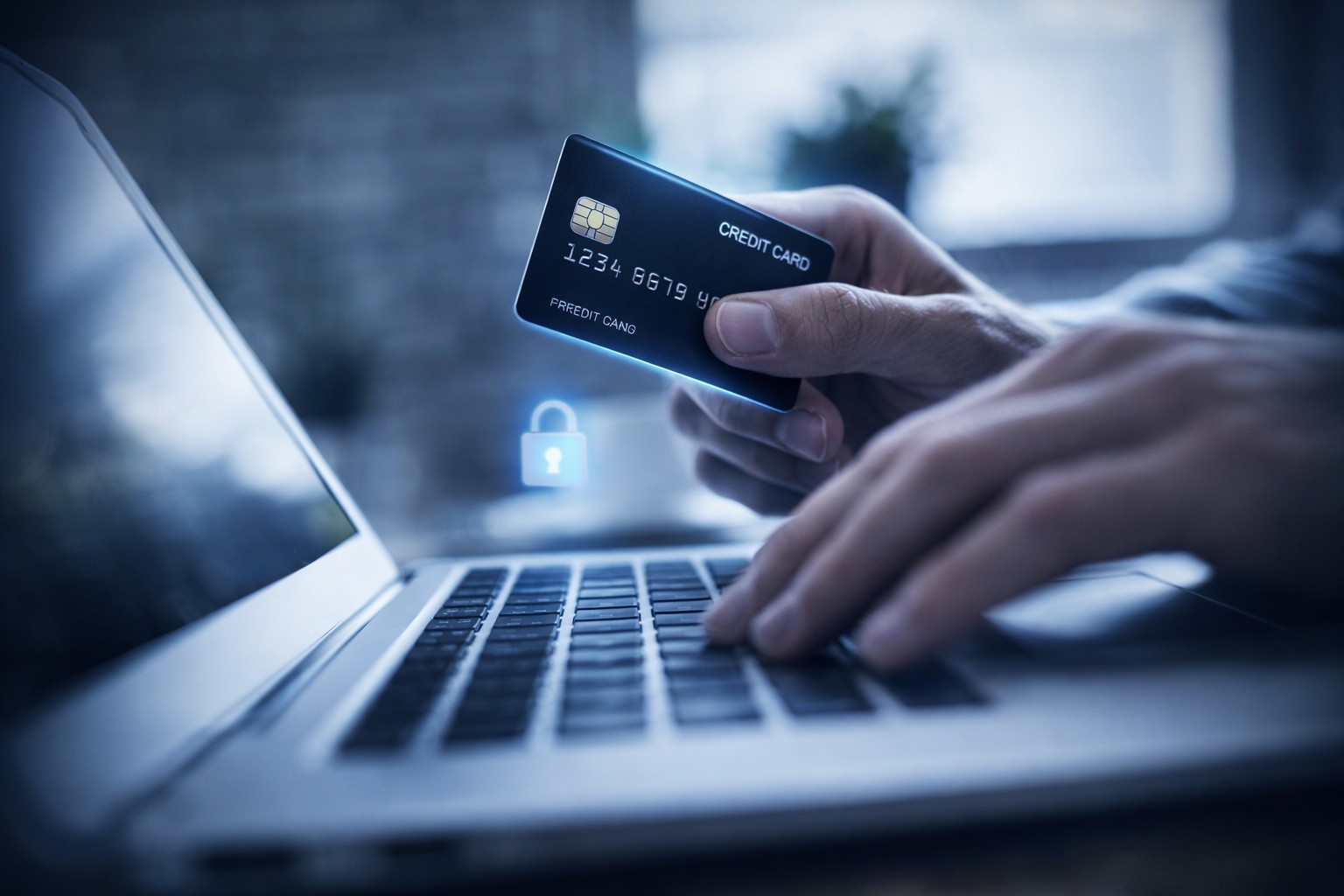 Secure online payment for Helsinki airport transfer using credit card on laptop