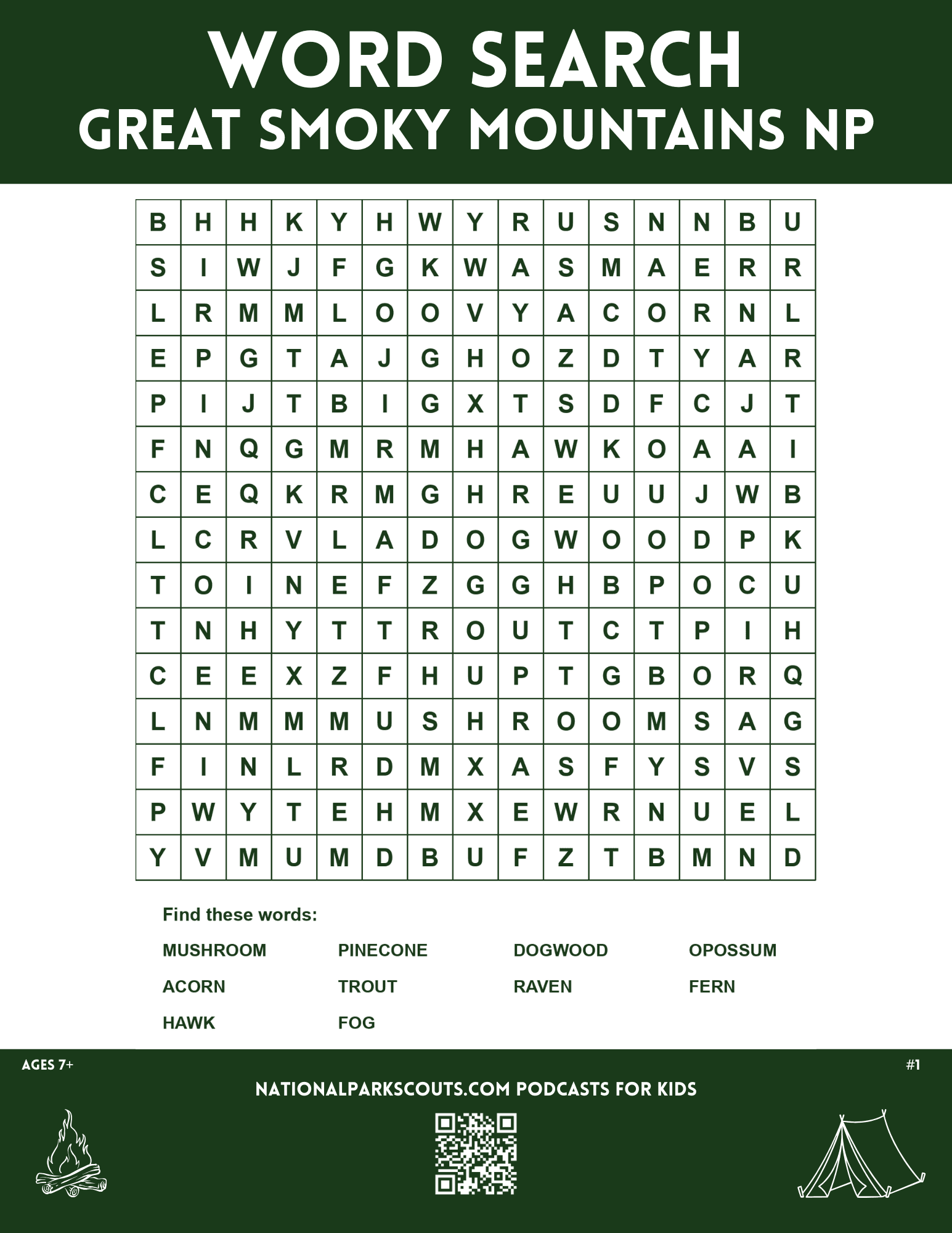 Great Smoky National Park Word Search
