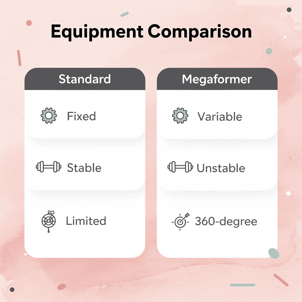 Comparison chart showing differences between standard equipment and Megaformer