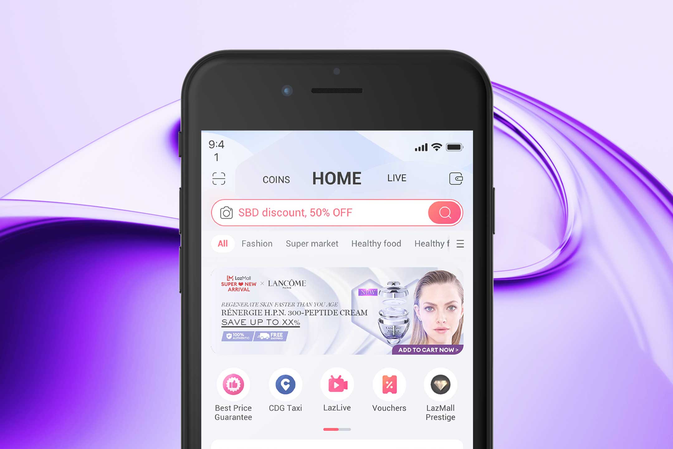 lancome x lazada homepage banner design on iphone 8 mockup