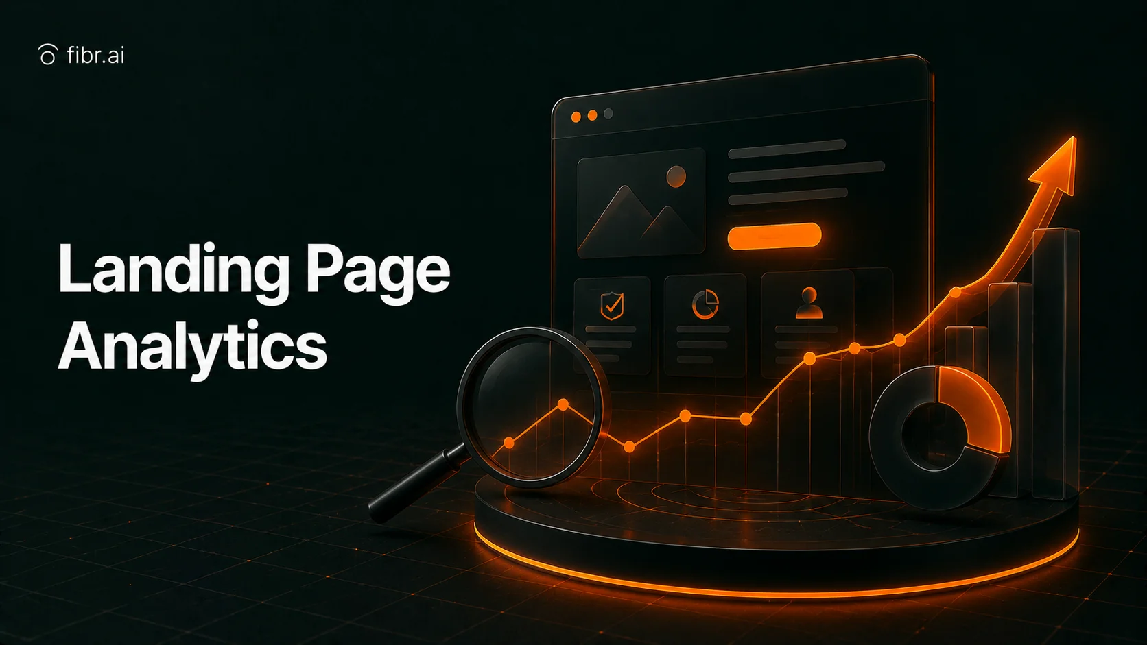 Landing page analytics dashboard with glowing charts and growth insights.