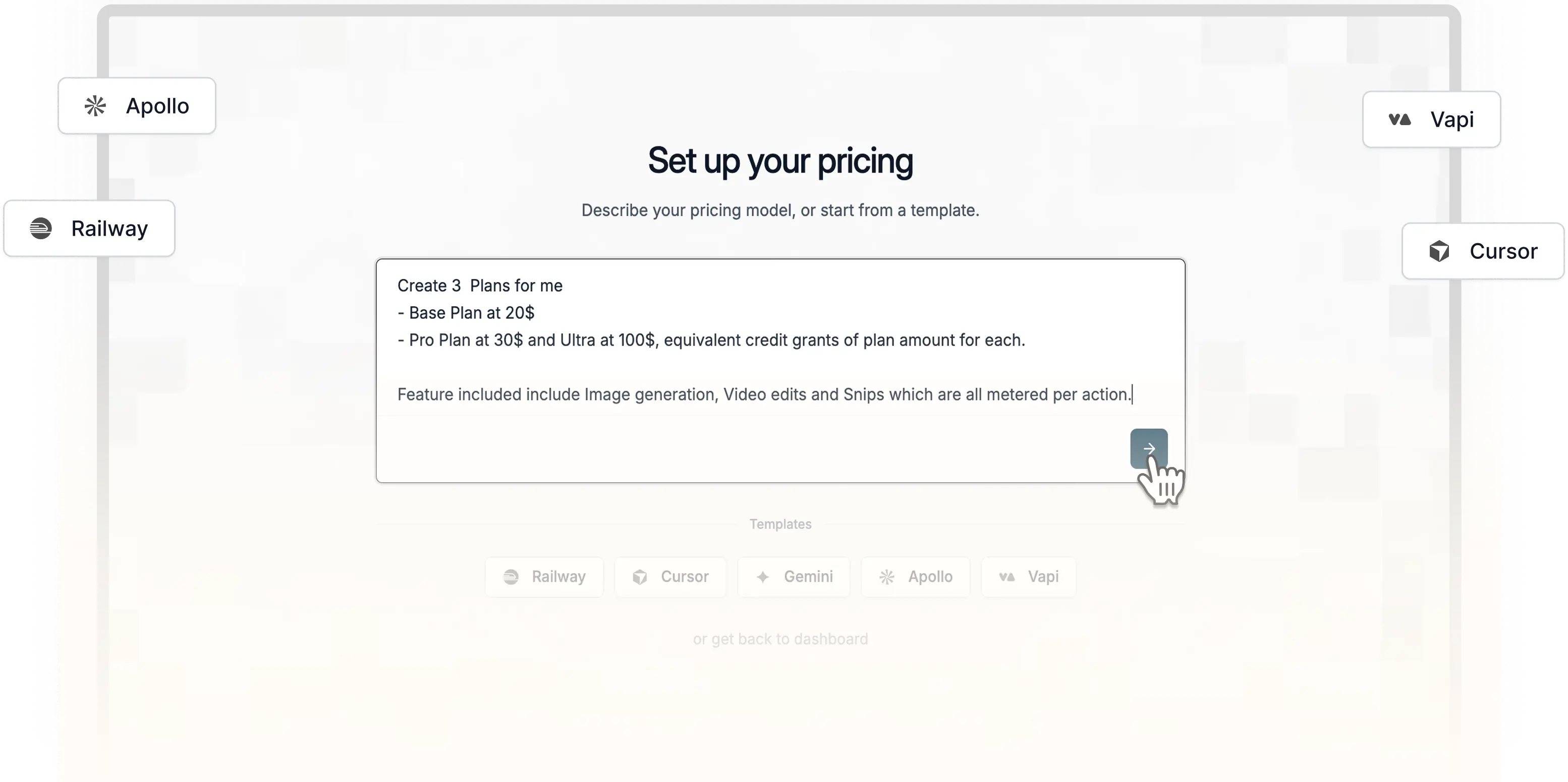 Image showing the prompt to plan fetaure in flexprice