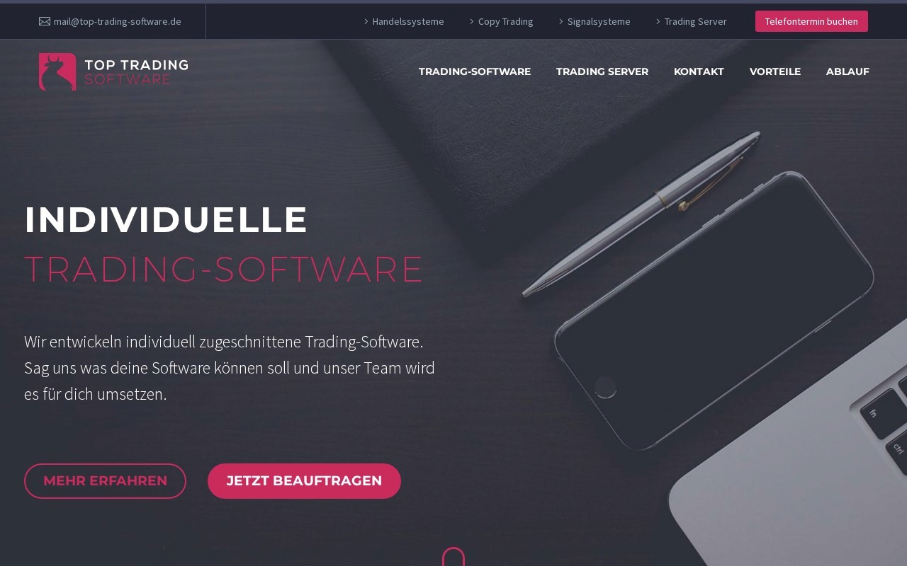 Screenshot Startseite top-trading-software.de – Überblick über das Angebot